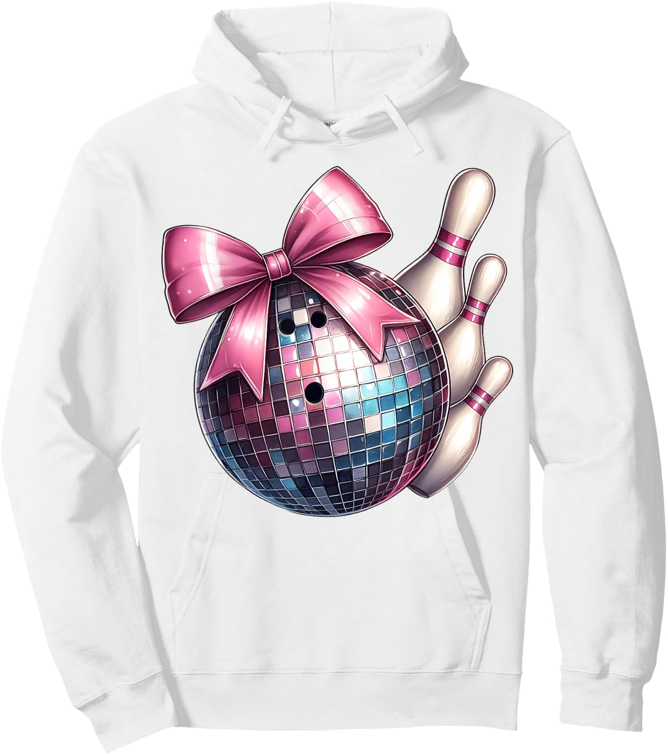 Coquette Bow Bowling Ball Pins Checkered Disco Bowler Mom Hoodie - Hoodie | White