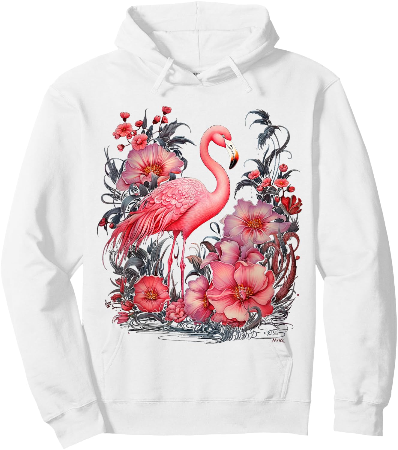Flamingo and Flowers Floral Flamingos pink Hoodie - Hoodie | White