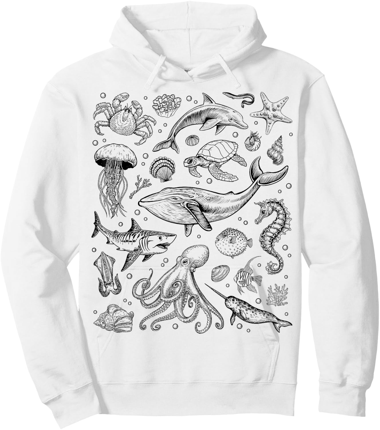 Ocean Life Dolphin Beach Fish 90s Vintage Graphic Hoodie - Hoodie | White