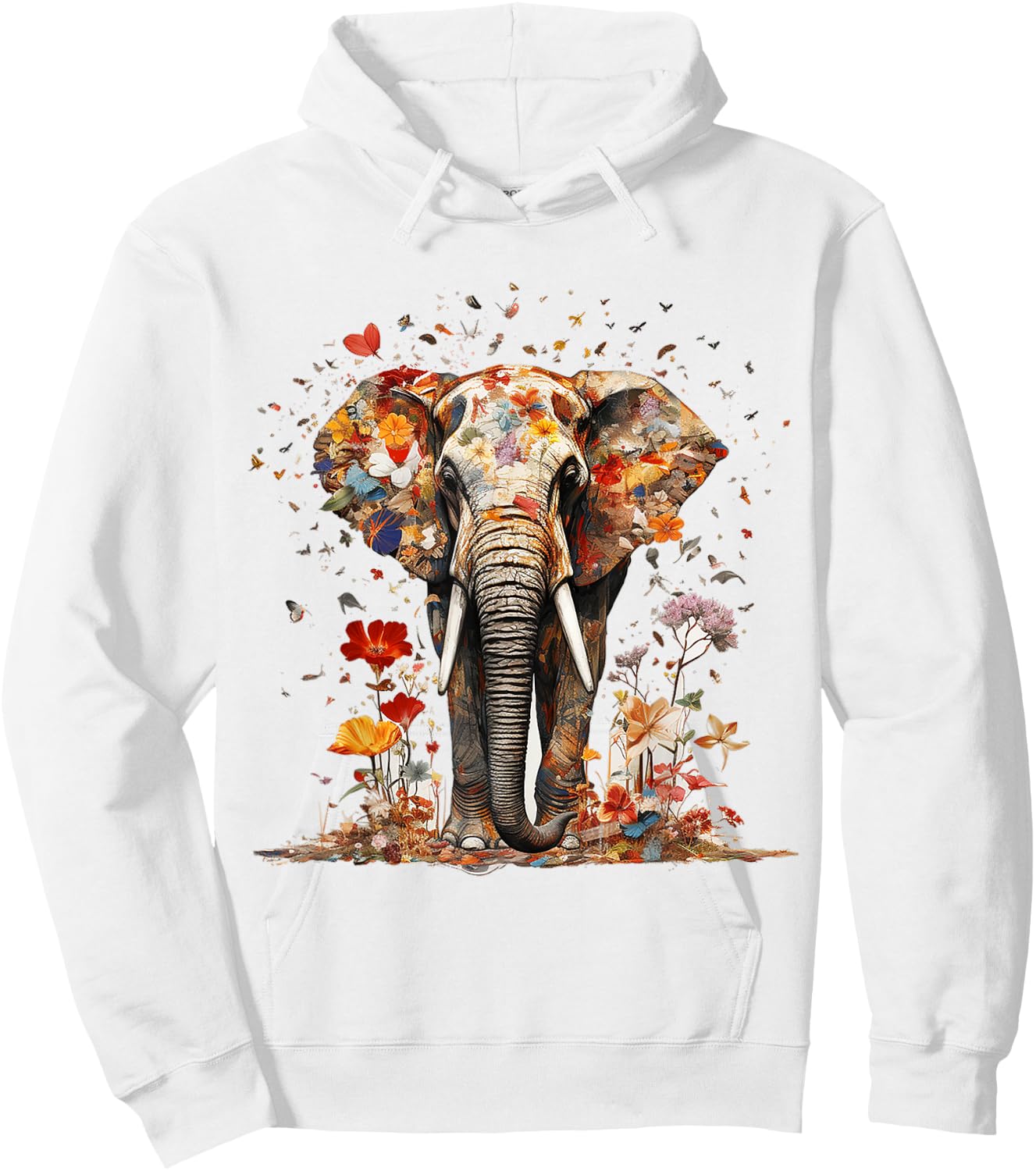 Elephant Butterfly Abstract Nature Animal Art Elephant , white, S Hoodie - Hoodie | White