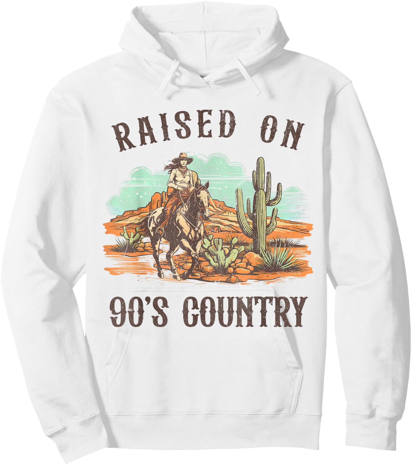 Raised On 90's Country Music Western Life Rodeo Cowgirls Hoodie - Hoodie | White