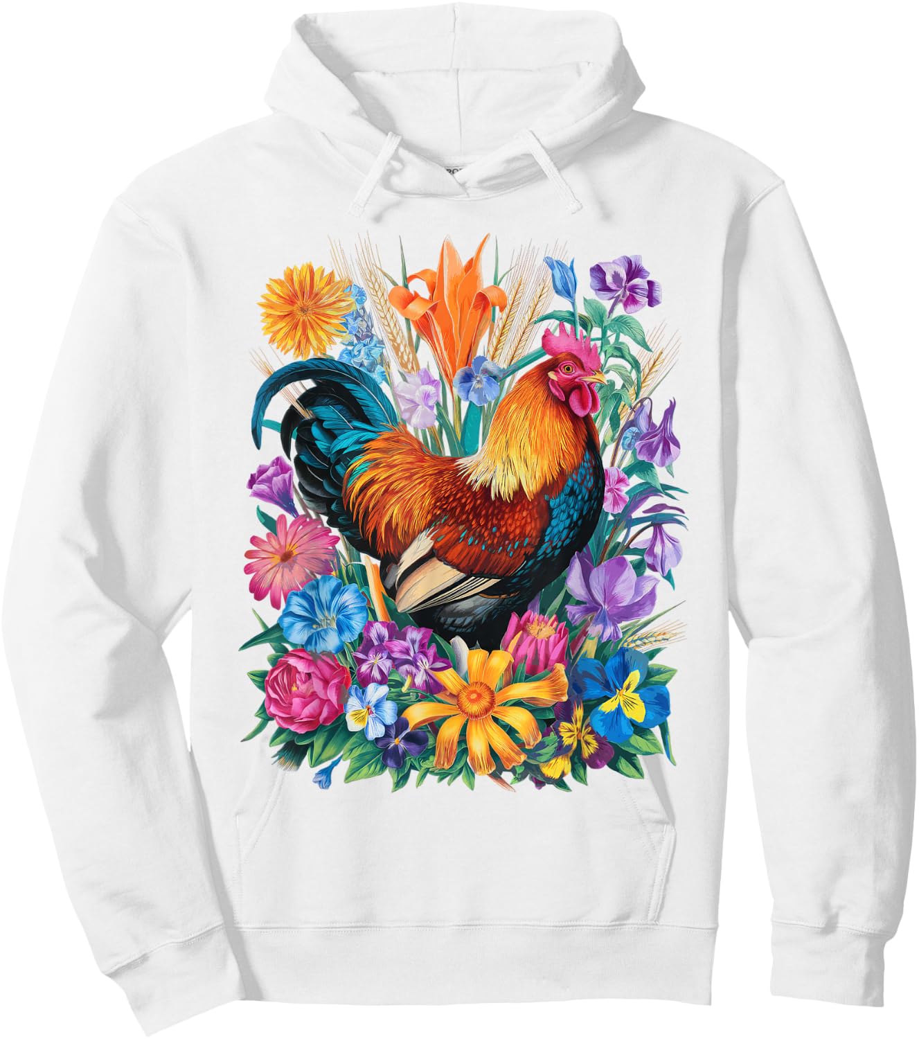 Chicken Floral Art Graphic Women Farm Chicken Lover Colorful Hoodie - Hoodie | White