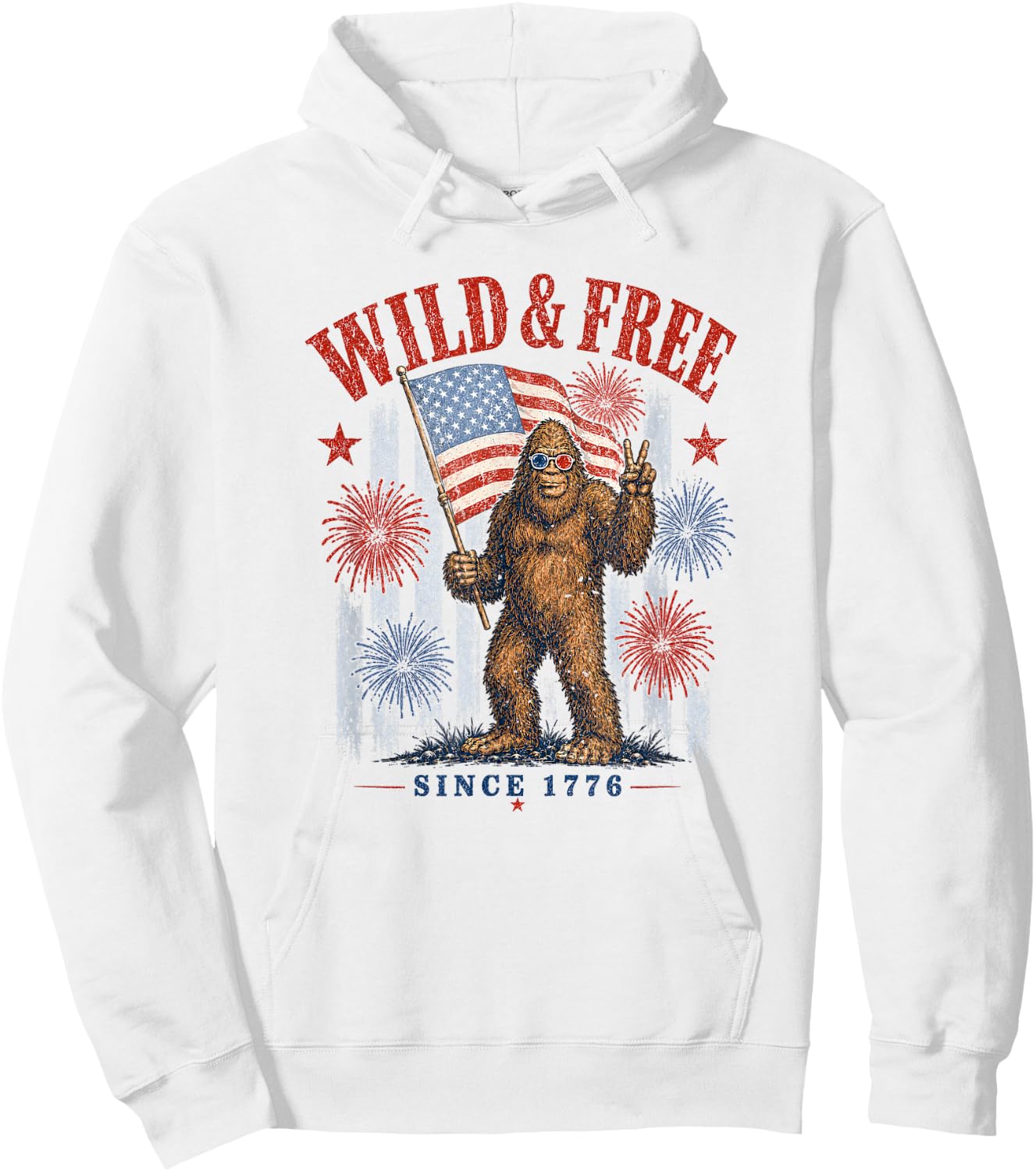 Patriotic Bigfoot Wild and Free Since 1776 Hoodie - Hoodie | White