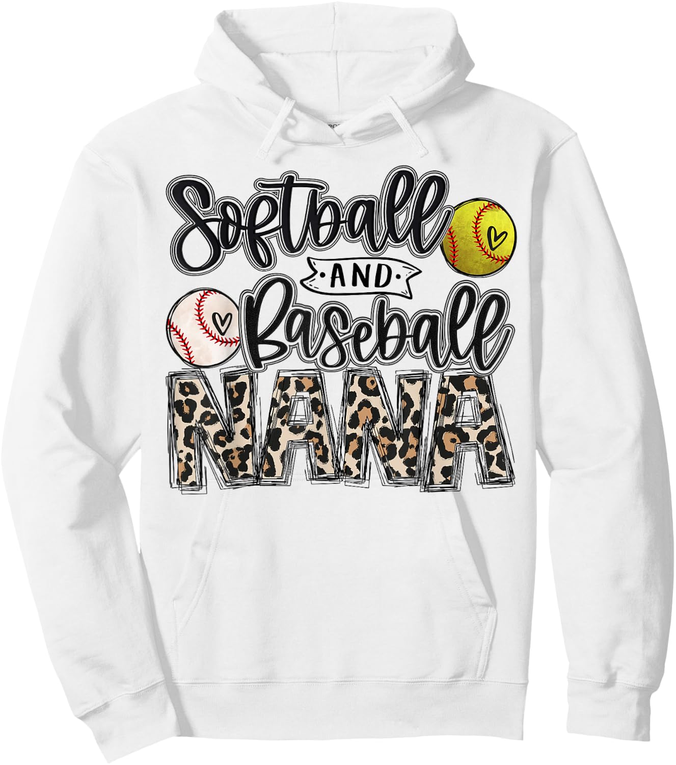 Baseball And Softball Nana of Both Girl Boy Nephew Leopard Hoodie - Hoodie | White