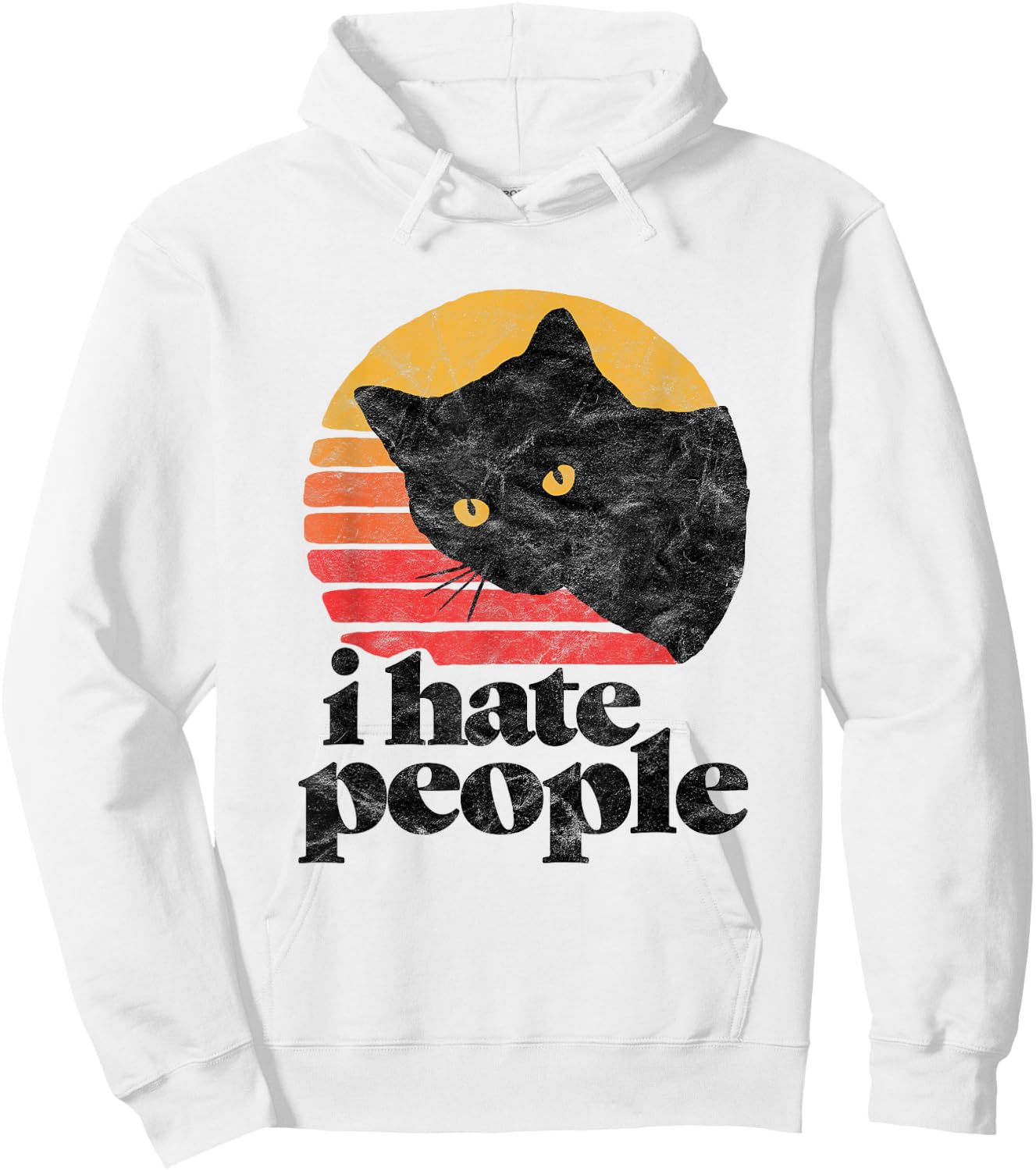 I Hate People Funny Vintage Style Cat Retro Distressed Men Women Girls Kids Hoodie - Hoodie | White