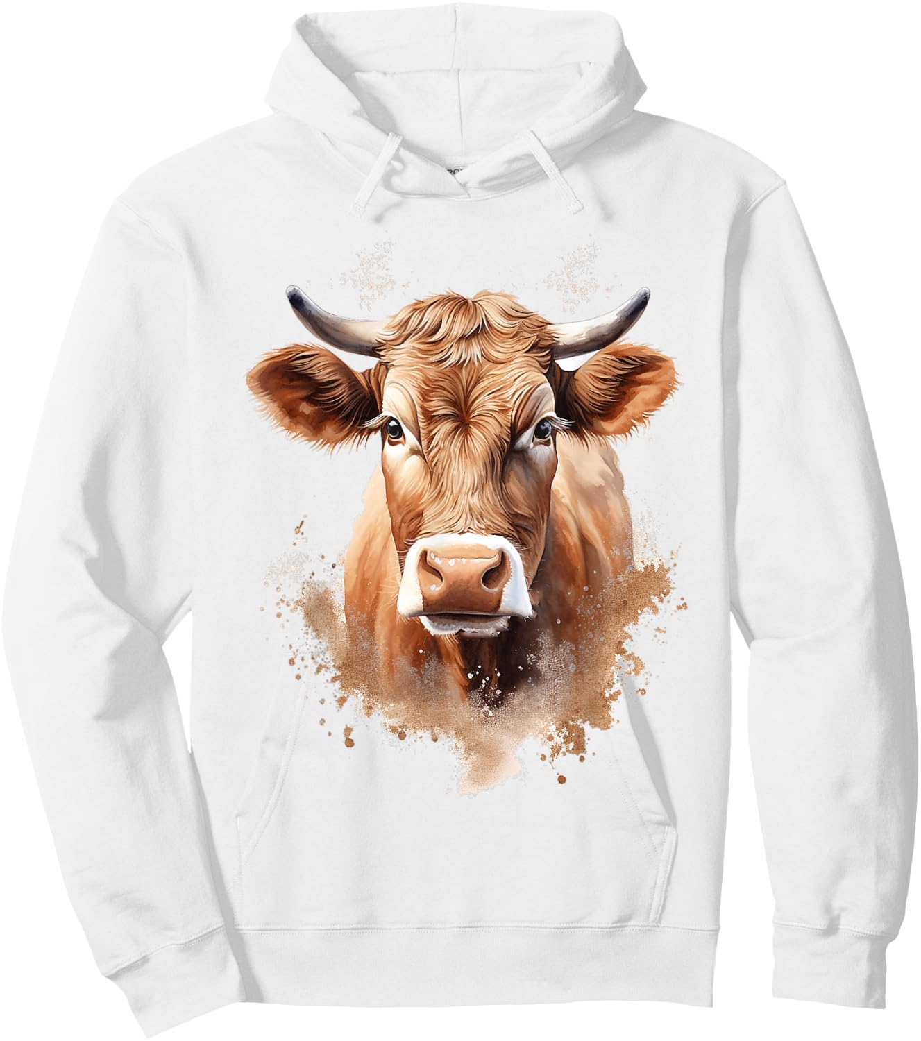 Cow Animal Painting Graphic Portrait Artwork Face Cow , White Hoodie - Hoodie | White