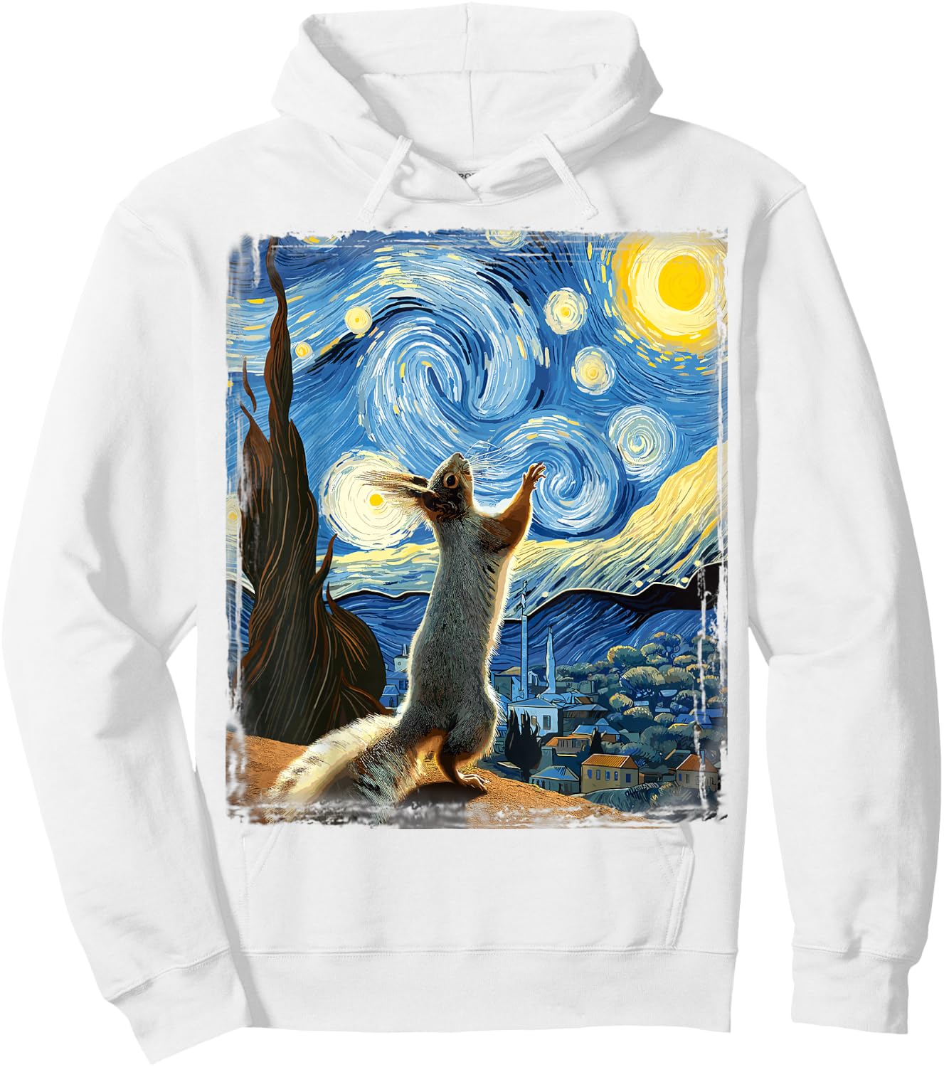 Van Gogh Style Starry Night Squirrel Hoodie - Hoodie | White