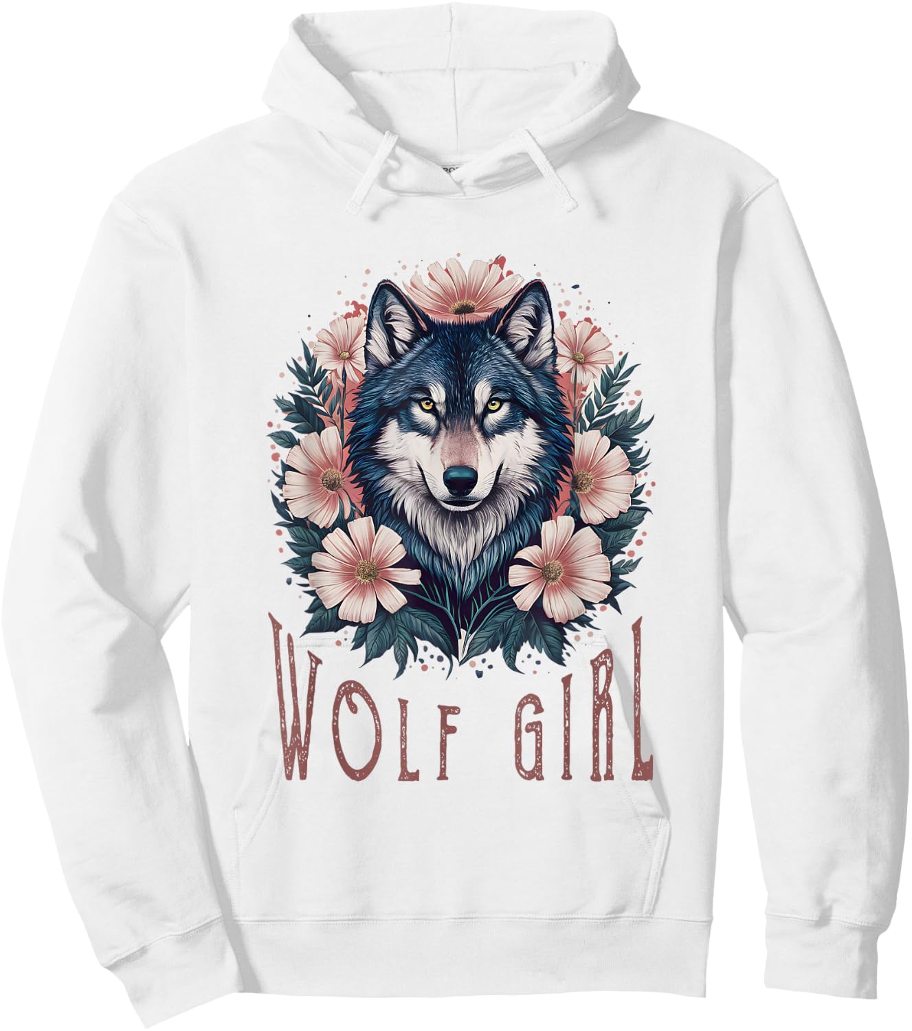 Wolf Girl Loves Wolves Kids Vintage Wolf Floral Hoodie - Hoodie | White