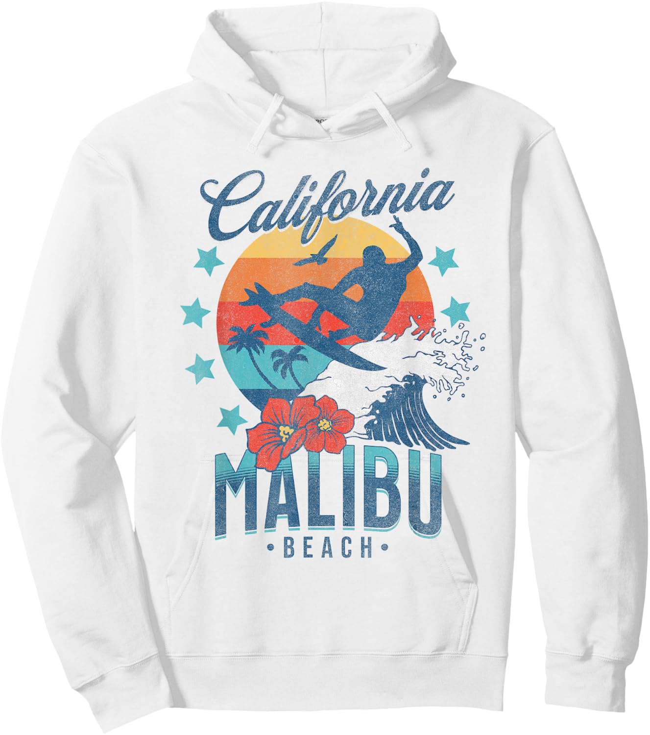 Malibu Beach California Surfing Vintage Vacation Retro Surf Hoodie - Hoodie | White