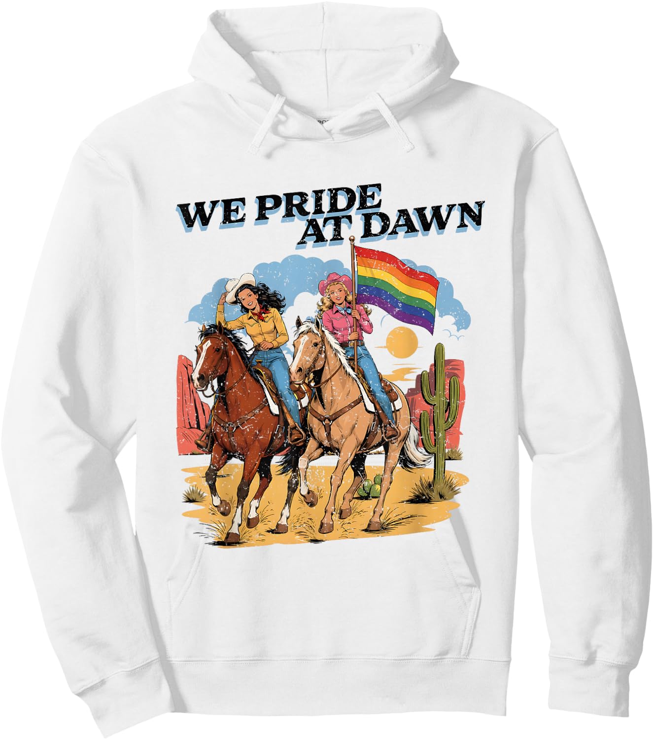 Lesbian Cowgirl Vintage Lesbian Pride Queer Western LGBTQ Hoodie - Hoodie | White
