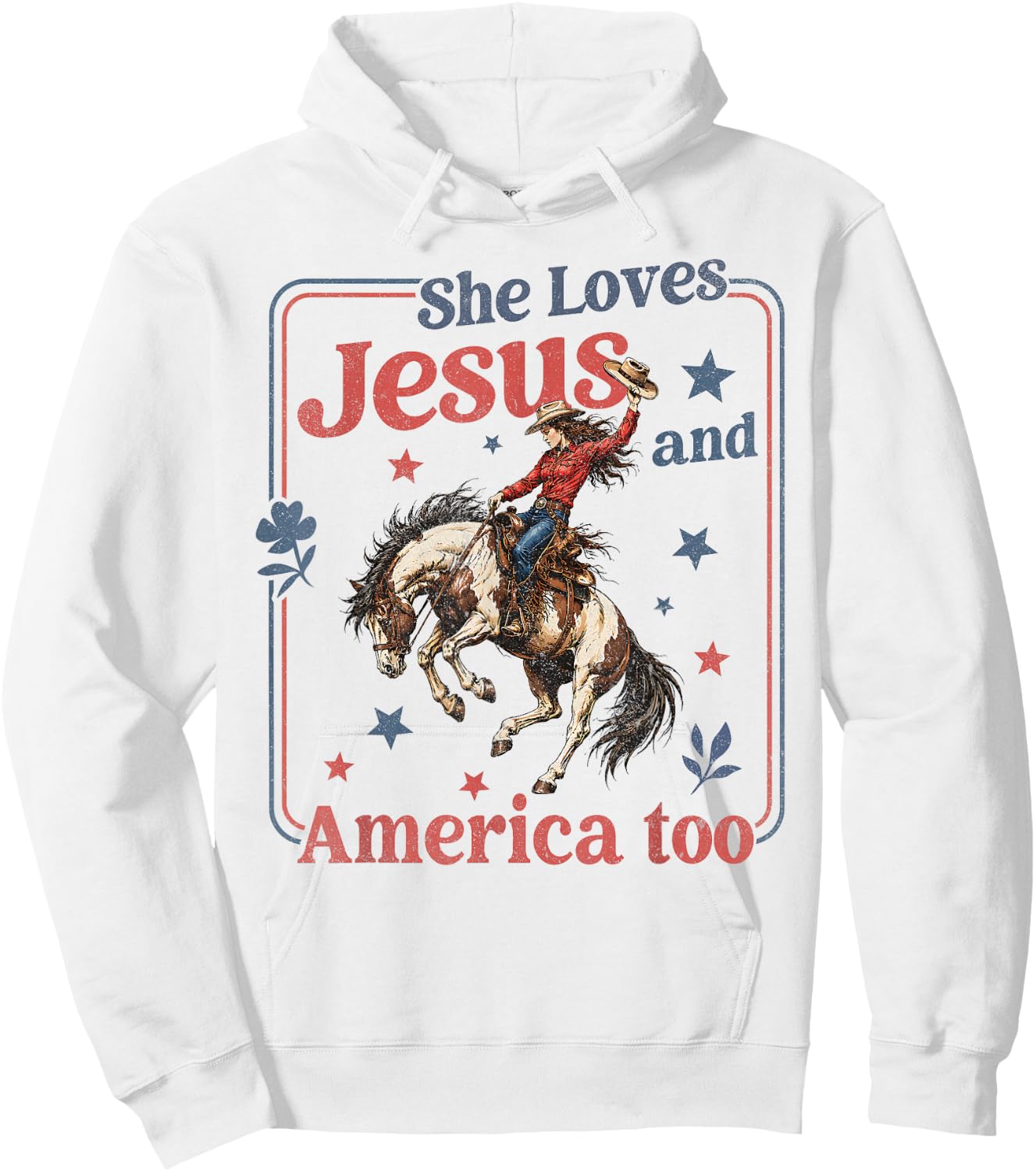 She Loves Jesus & America Too Christian 4th of July Cowgirl Hoodie - Hoodie | White