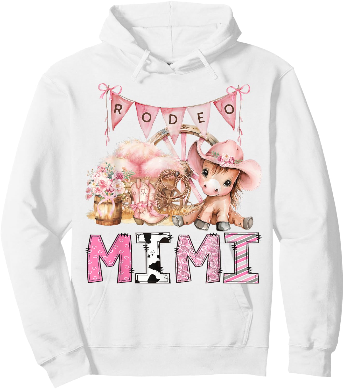 CowGirl Rodeo Mimi Pink Coquette 1St Birthday Party Hoodie - Hoodie | White