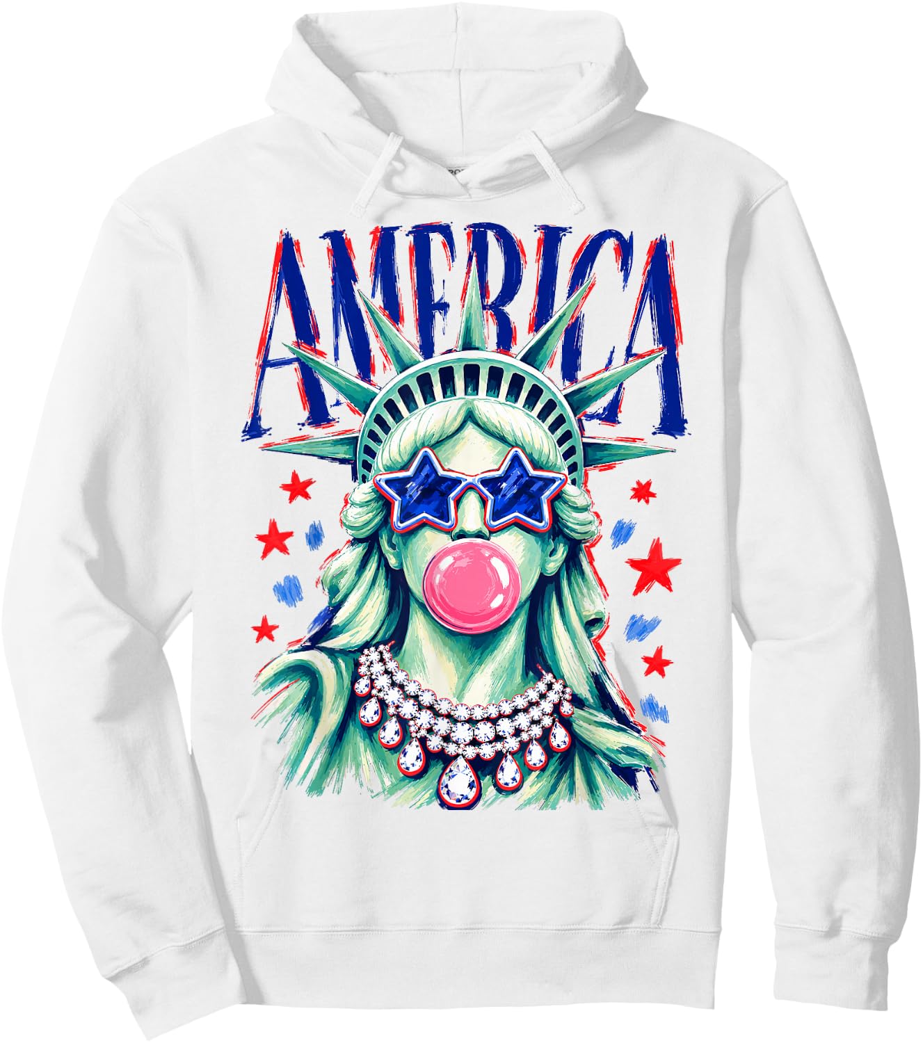 Funny Statue of Liberty Blowing Bubble USA America 4th July Hoodie - Hoodie | White
