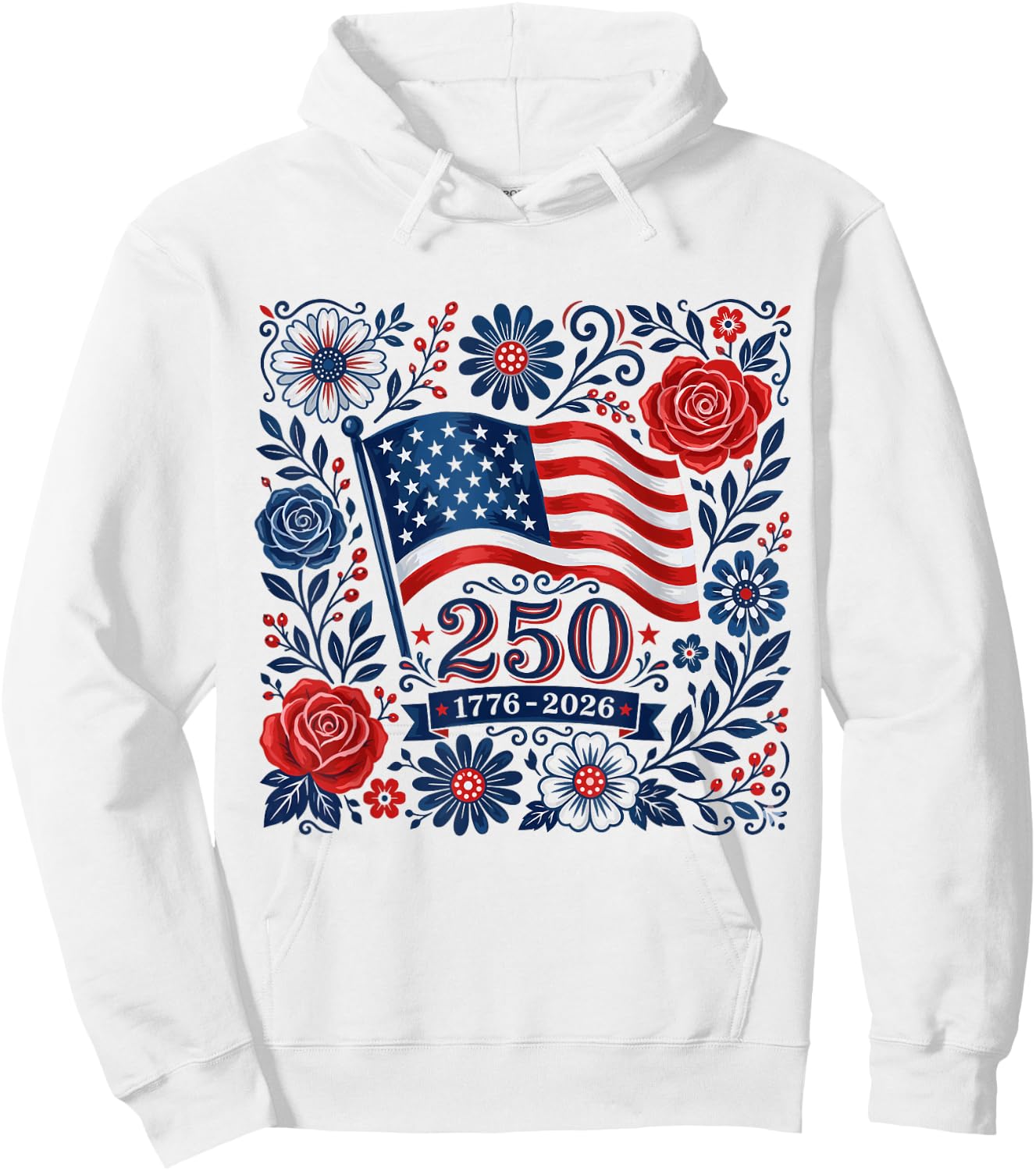 Floral 4th of July American Flag 250 Years 1776-2026 Women Hoodie - Hoodie | White