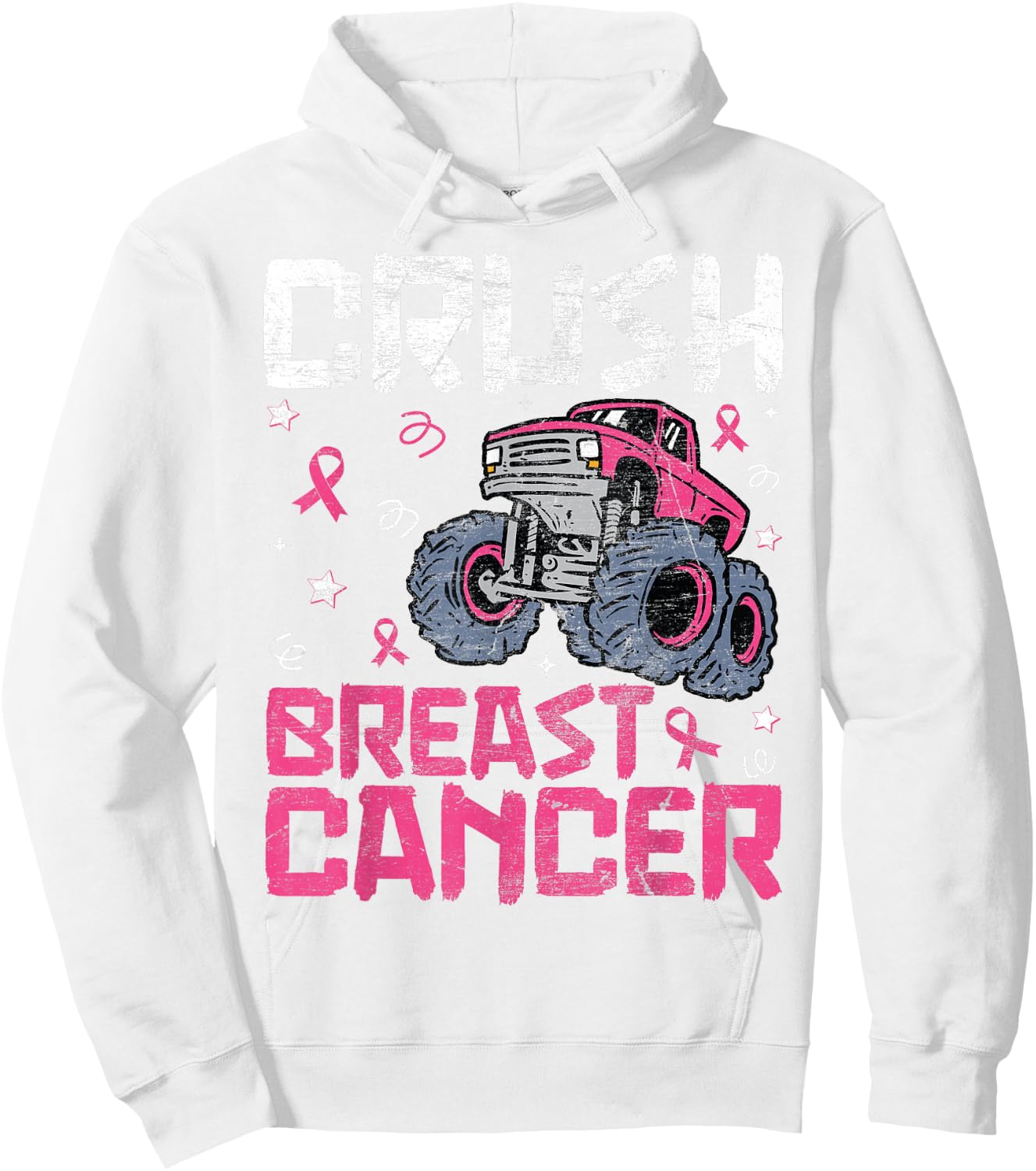 Crush Breast Cancer Awareness Monster Truck kids Boys Girls Hoodie - Hoodie | White