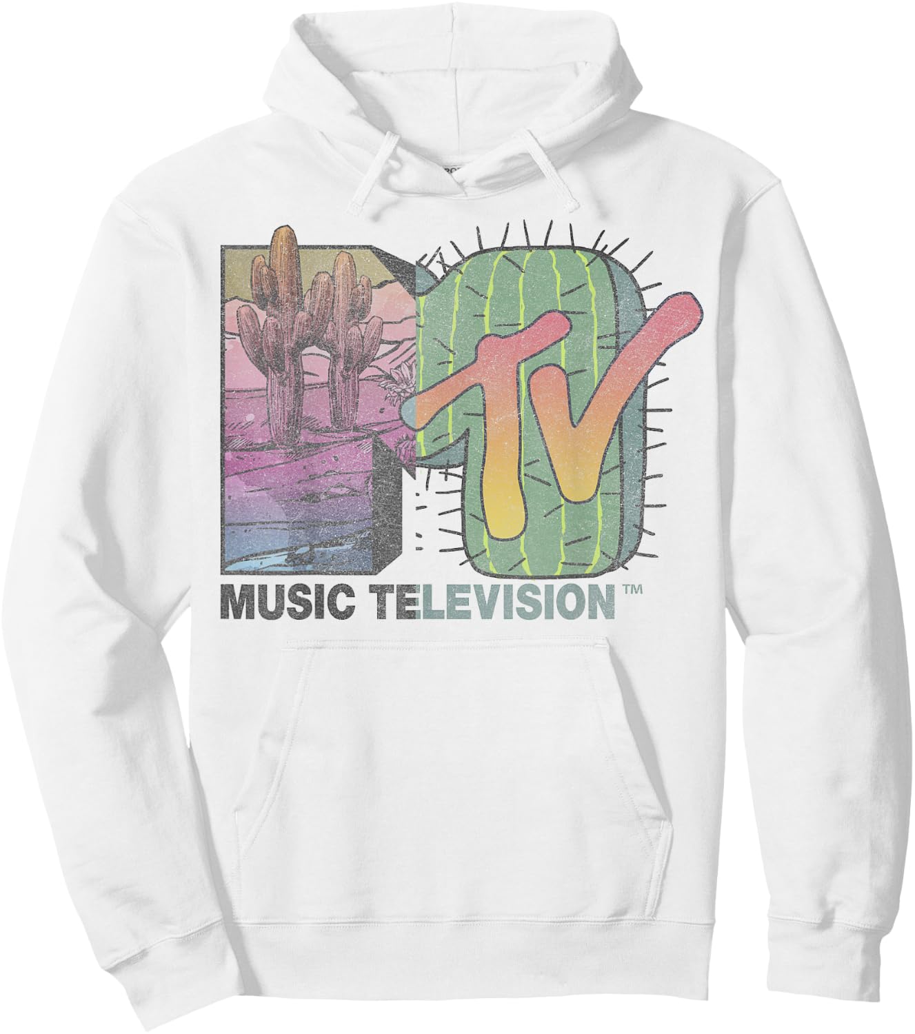 MTV Desert Cactus Split Retro Logo Hoodie - Hoodie | White