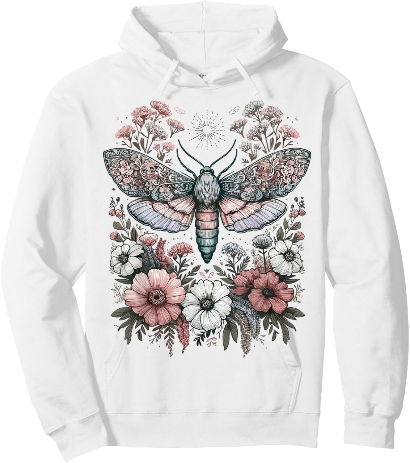 Fairycore Fairycore Aesthetic with Enchanted Flower Moth in Pastel Colours , White Hoodie - Hoodie | White