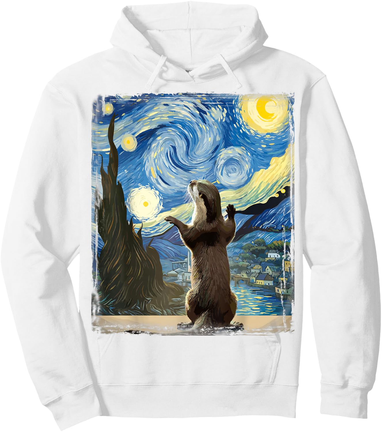 Van Gogh Style Starry Night Otter Hoodie - Hoodie | White
