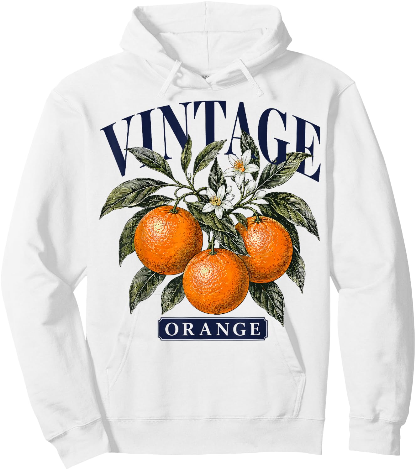 Vintage Orange Botanical Illustration Citrus Fruit Branch Hoodie - Hoodie | White