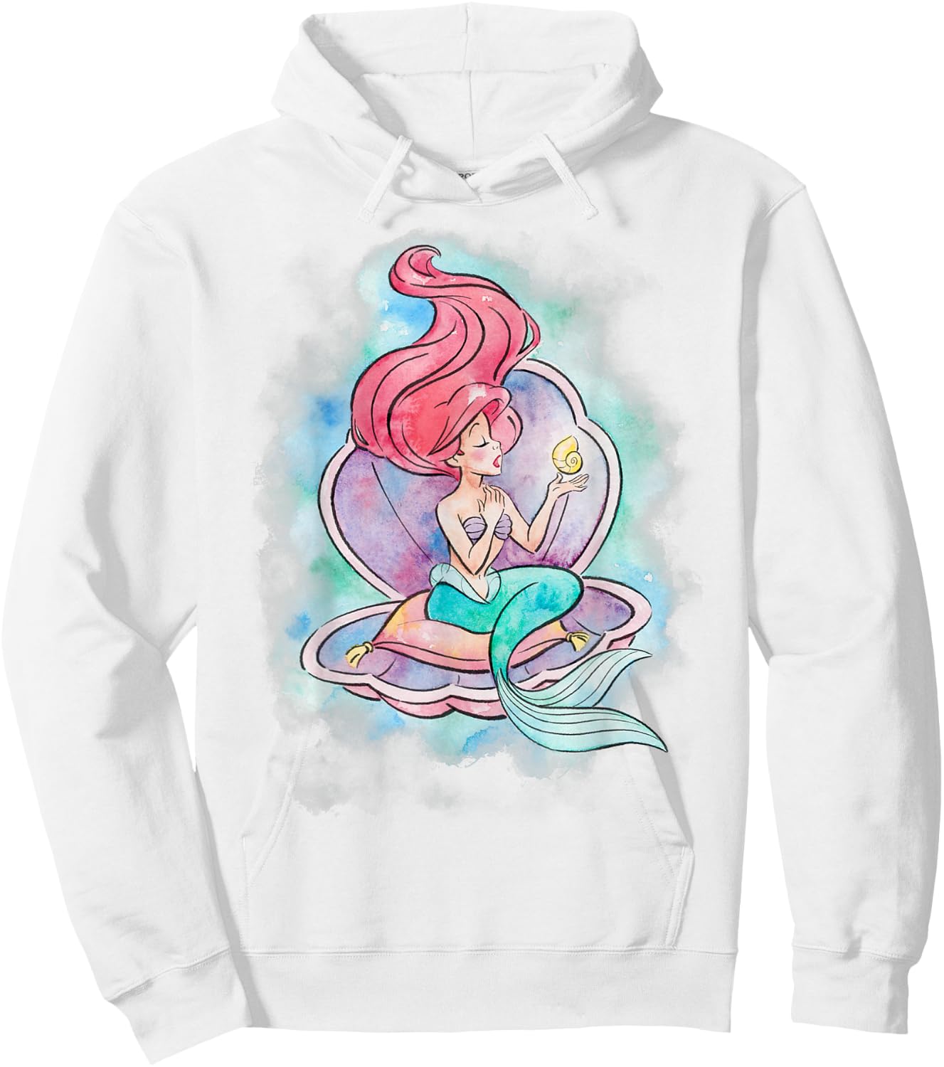 Disney The Little Mermaid Ariel in Shell Watercolor Pose Hoodie - Hoodie | White