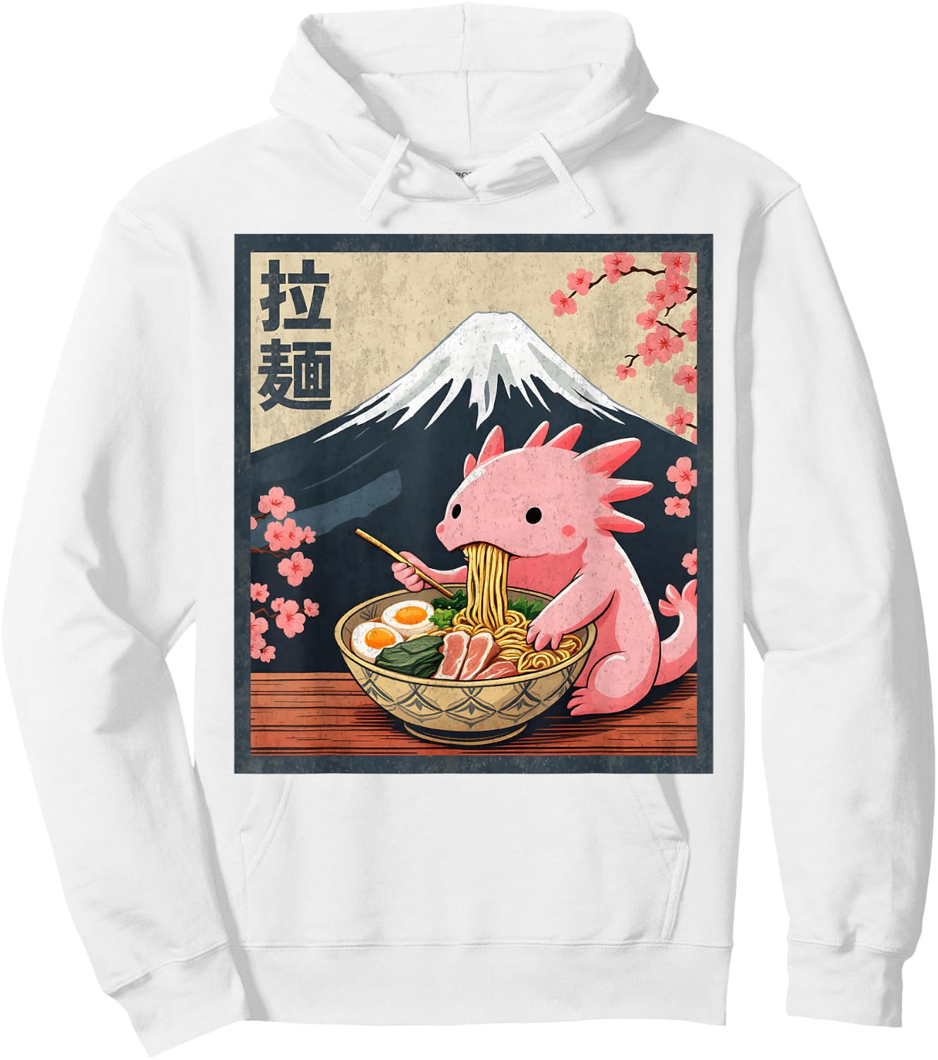 Kawaii Axolotl Eating Ramen Anime Hoodie - Hoodie | White