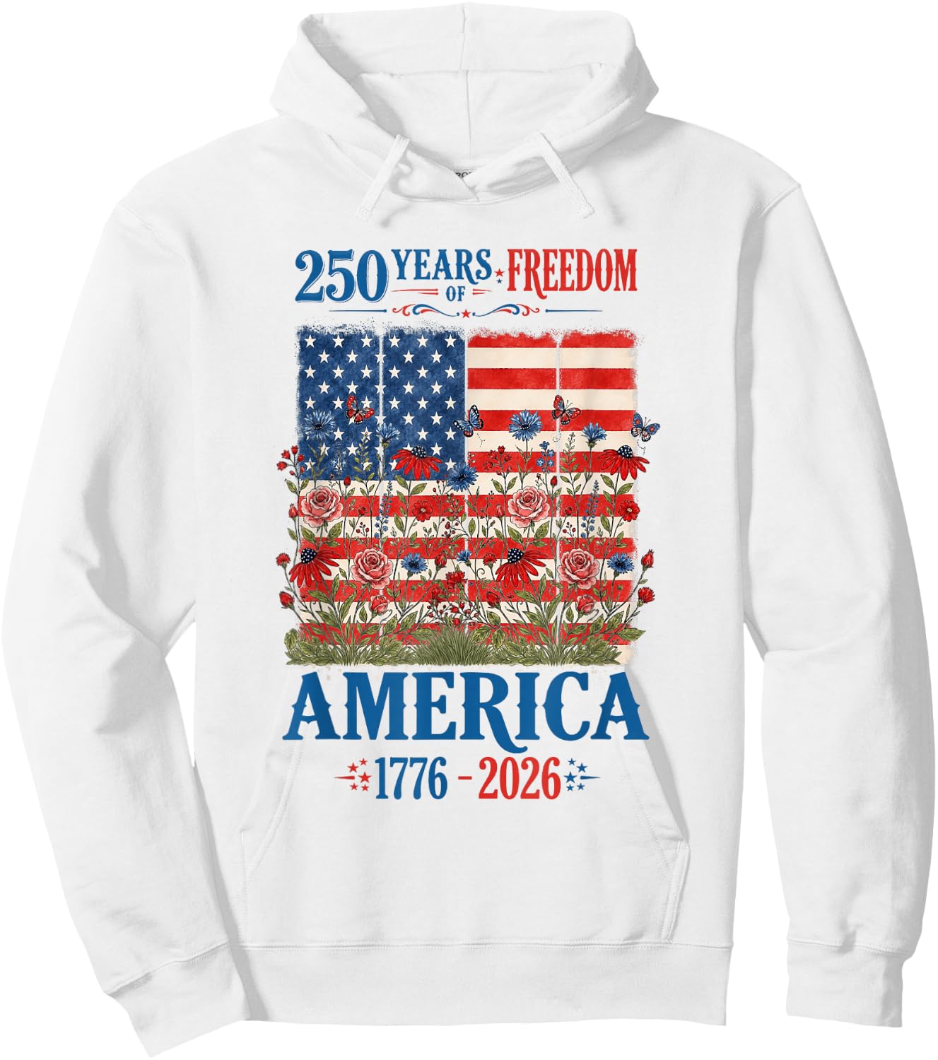 America 250 Years of Freedom Floral Flag Women 2026 Hoodie - Hoodie | White