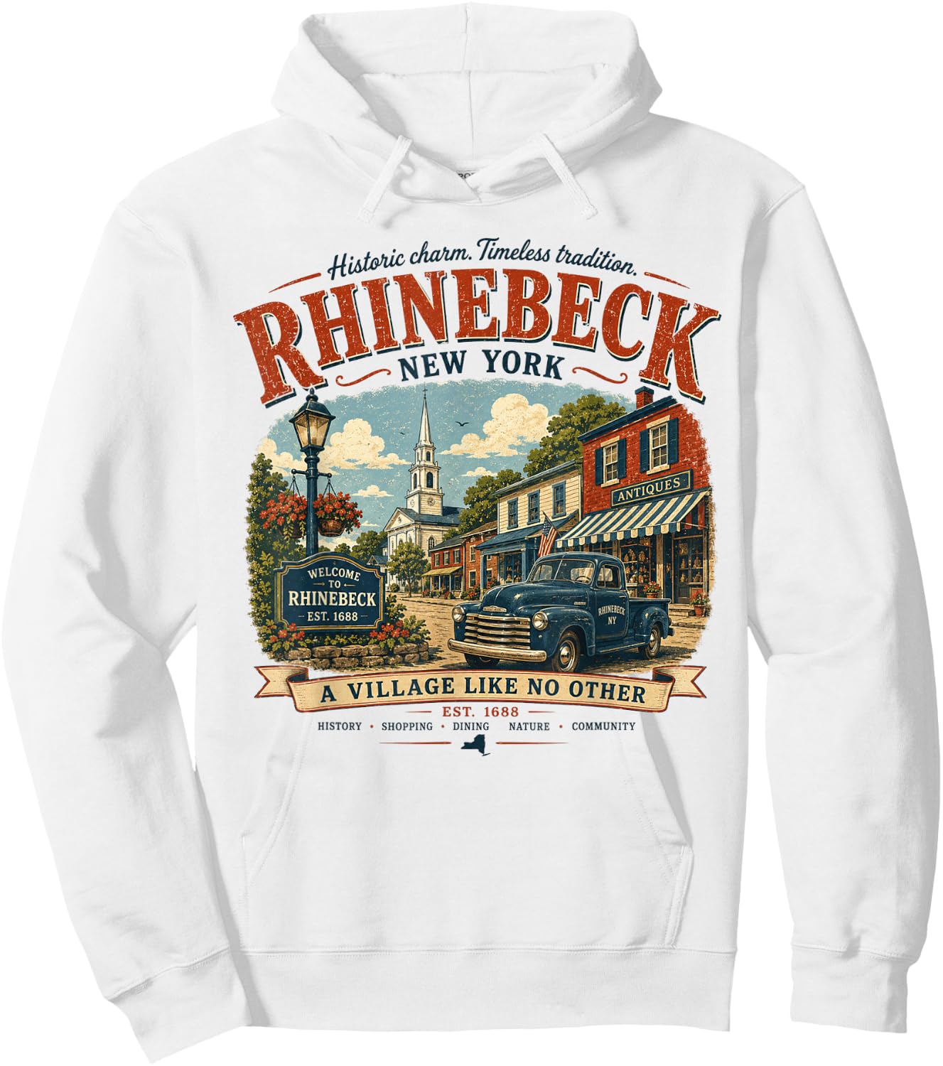 Rhinebeck New York - Vintage Historic Village Hudson Valley Hoodie - Hoodie | White