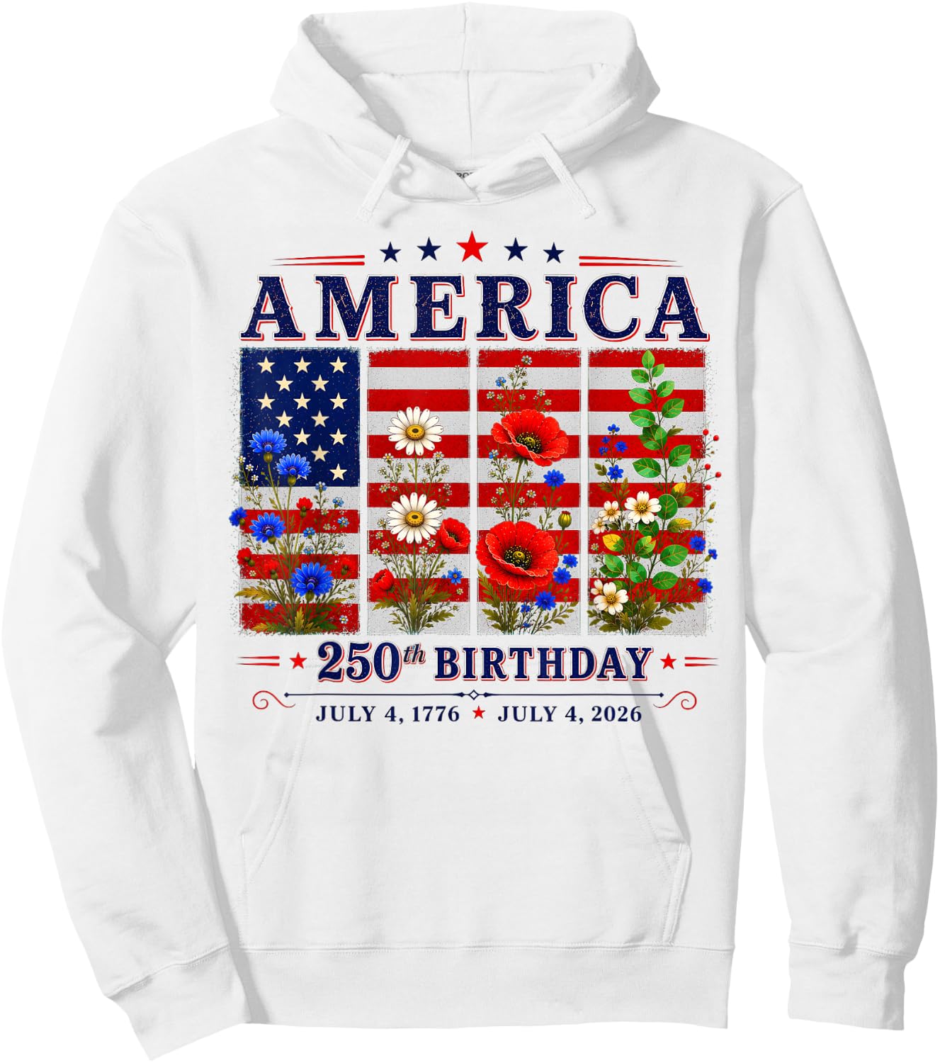250th Anniversary America Floral 4th of July Hoodie - Hoodie | White