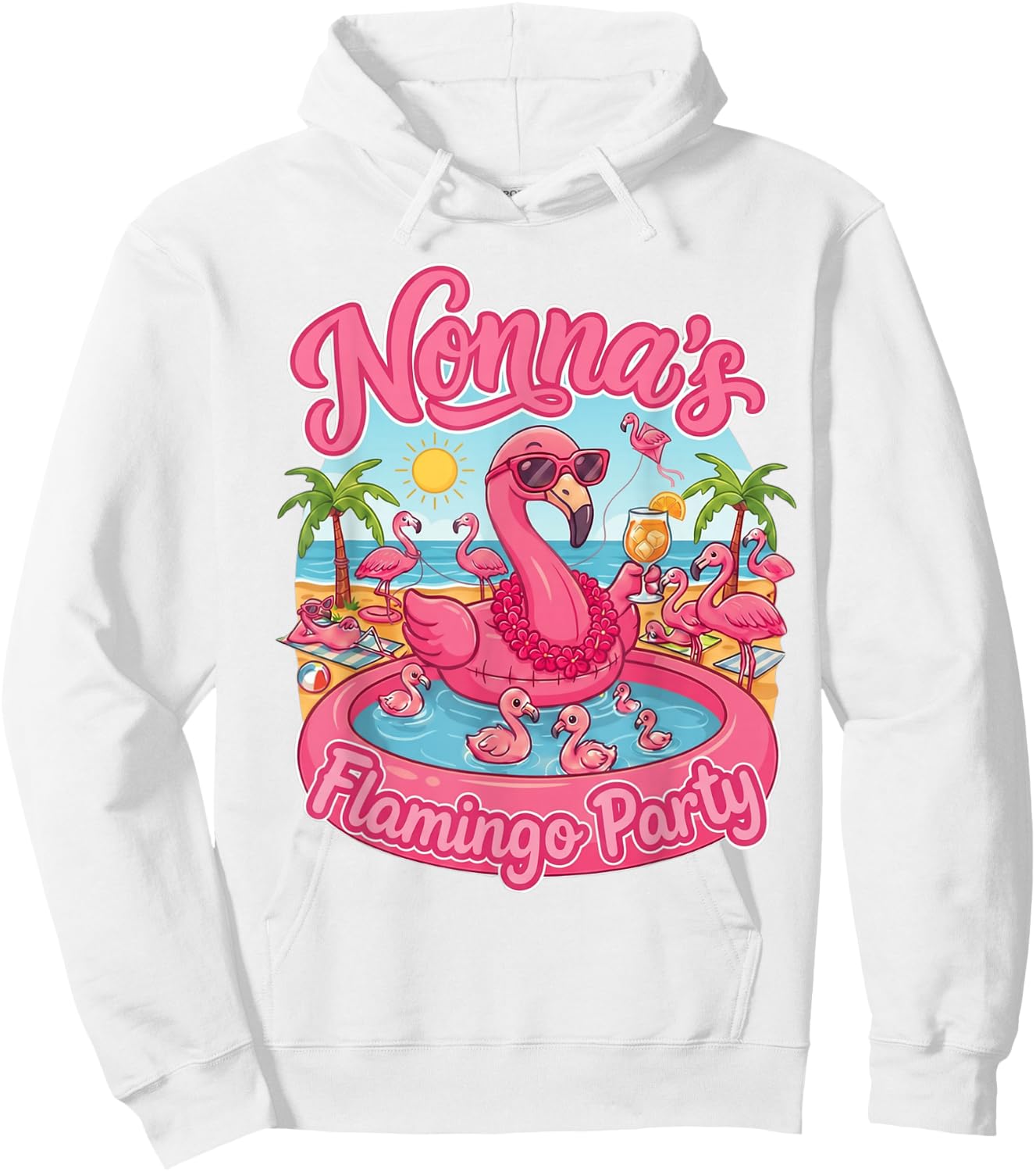 Nonna's Flamingo Party Family Reunion Hoodie - Hoodie | White
