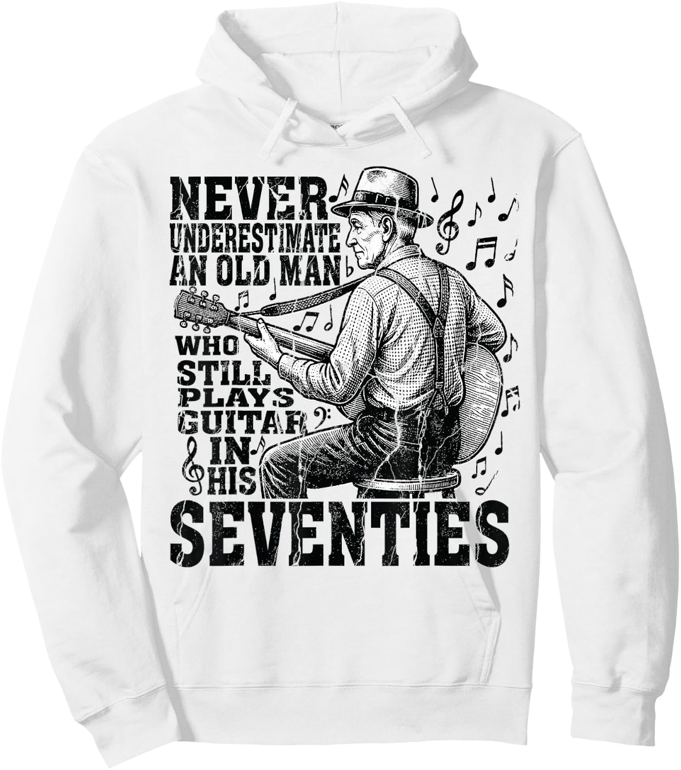 Never Underestimate Old Man Plays Guitar Seventies Guitarist Hoodie - Hoodie | White