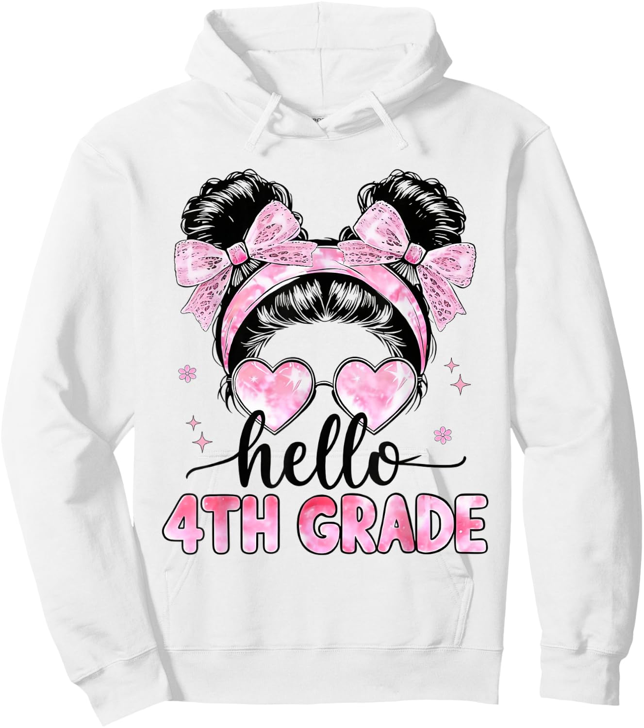 Hello 4th Grade Messy Bun Coquette Back to School Girls Hoodie - Hoodie | White