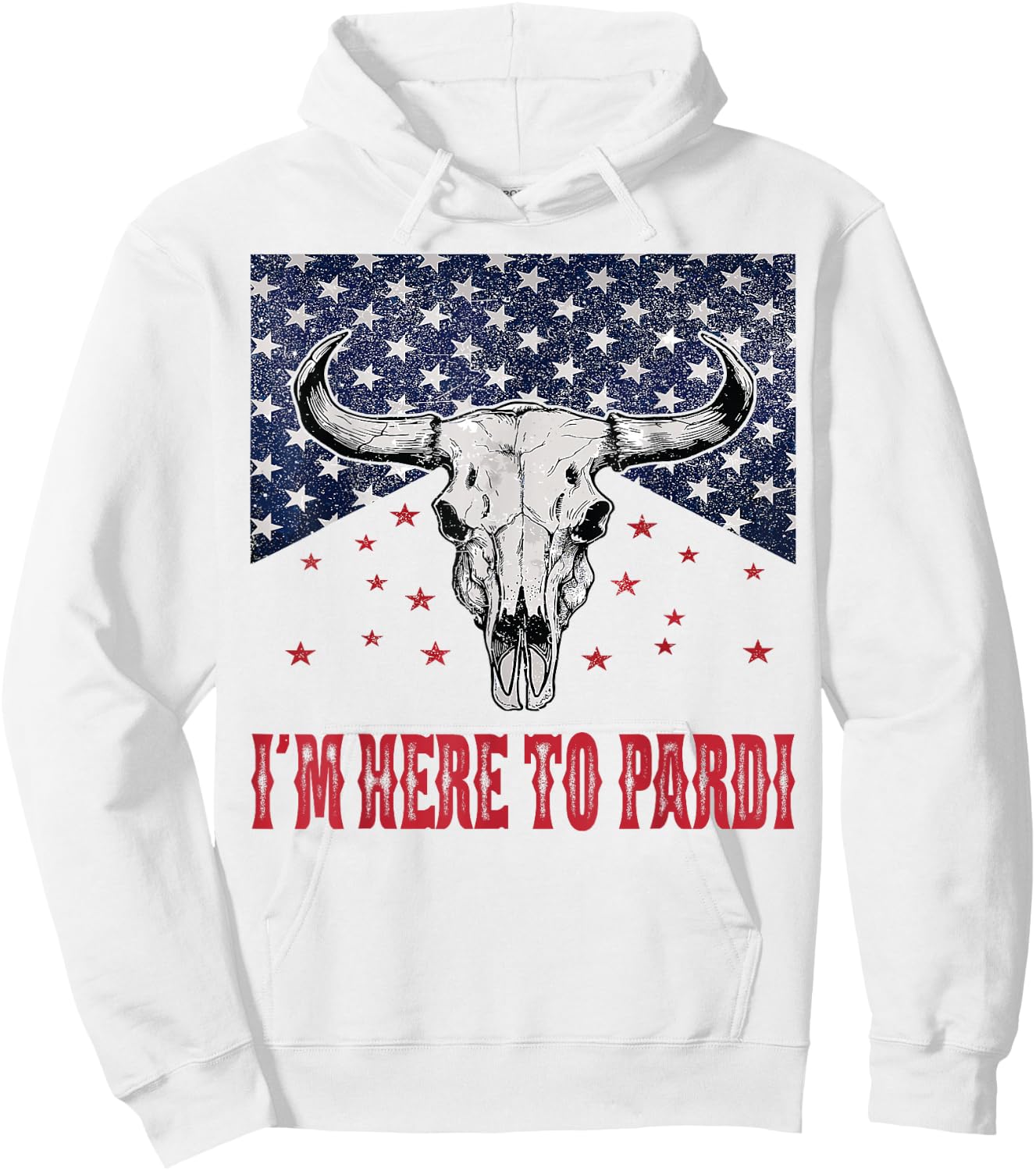 I'm Here to Pardi Vintage Retro Western Bull-Skull Hoodie - Hoodie | White
