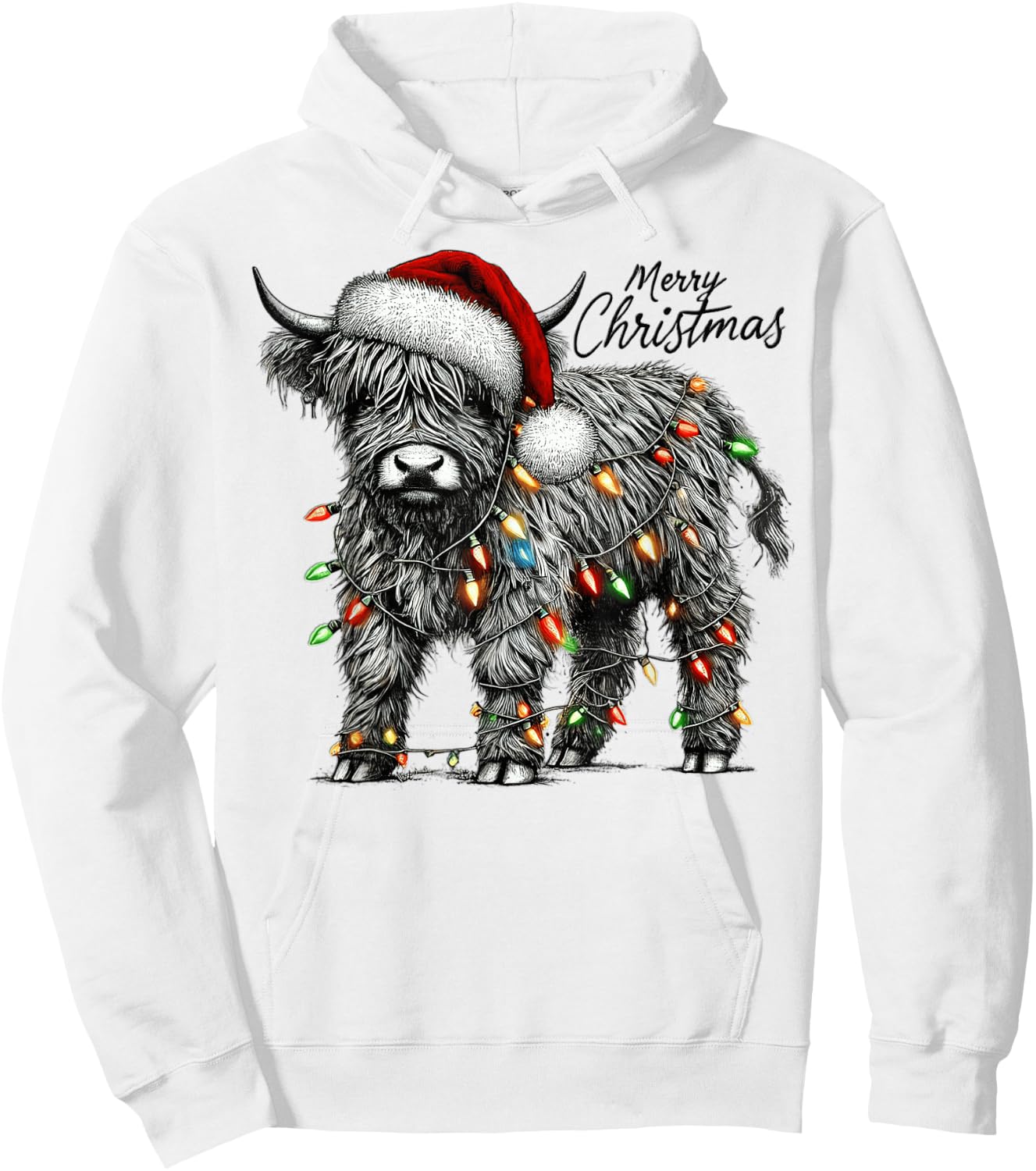 Mooey Christmas Western Highland Cow Santa Hoodie - Hoodie | White