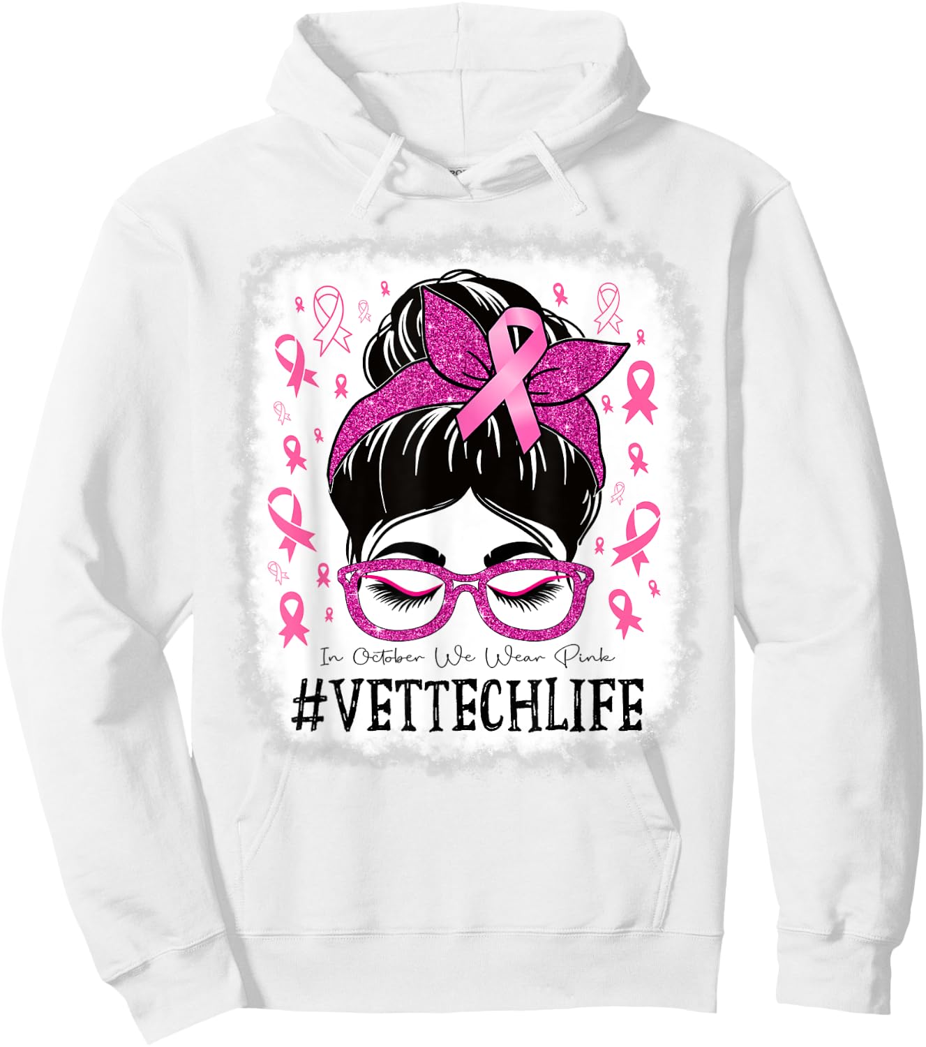 Vet Tech In October We Wear Pink Breast Cancer Awareness Hoodie - Hoodie | White