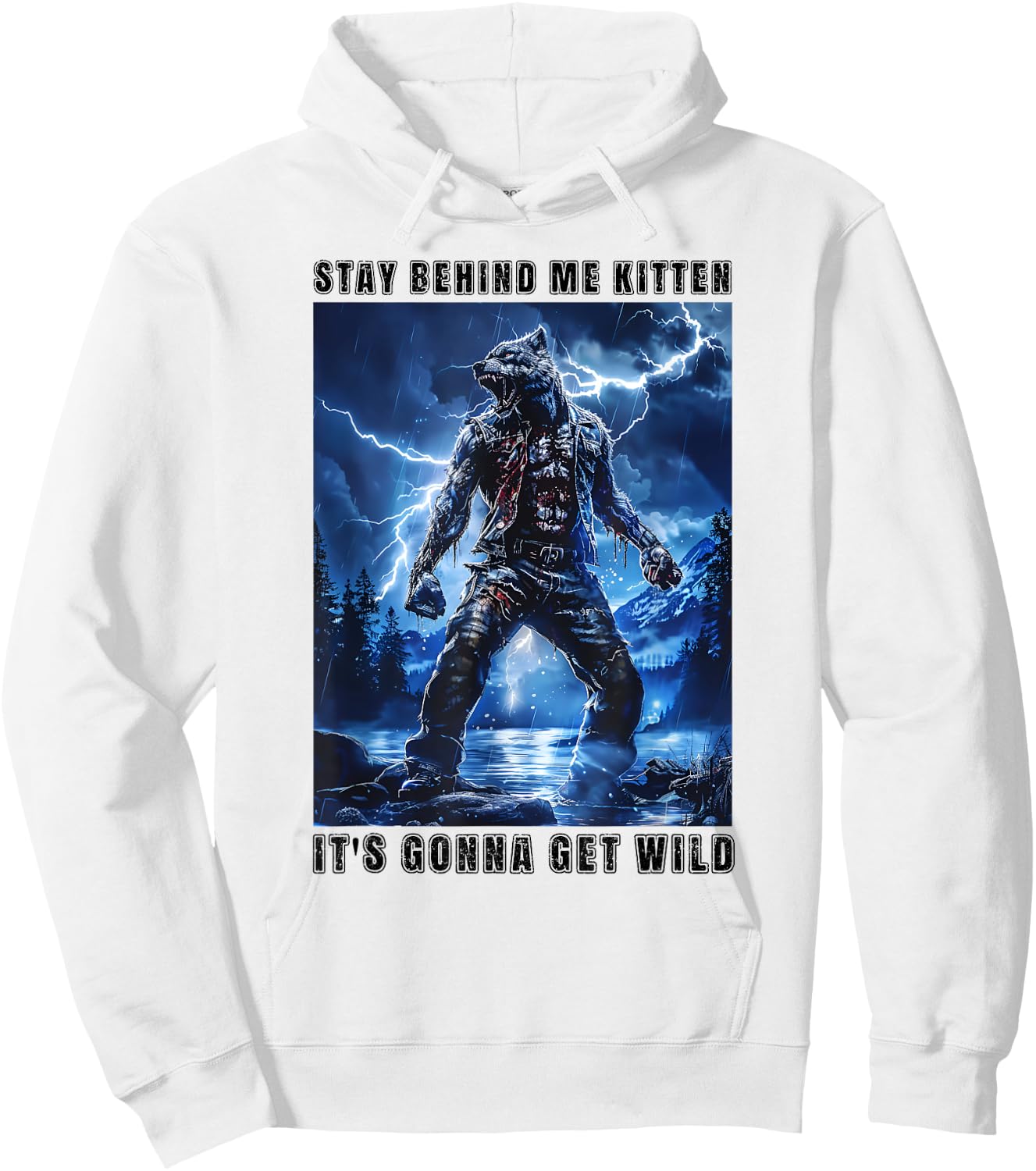 Super Cringy Alpha Wolf Kitten Meme Stay Behind Me Kitten Hoodie - Hoodie | White
