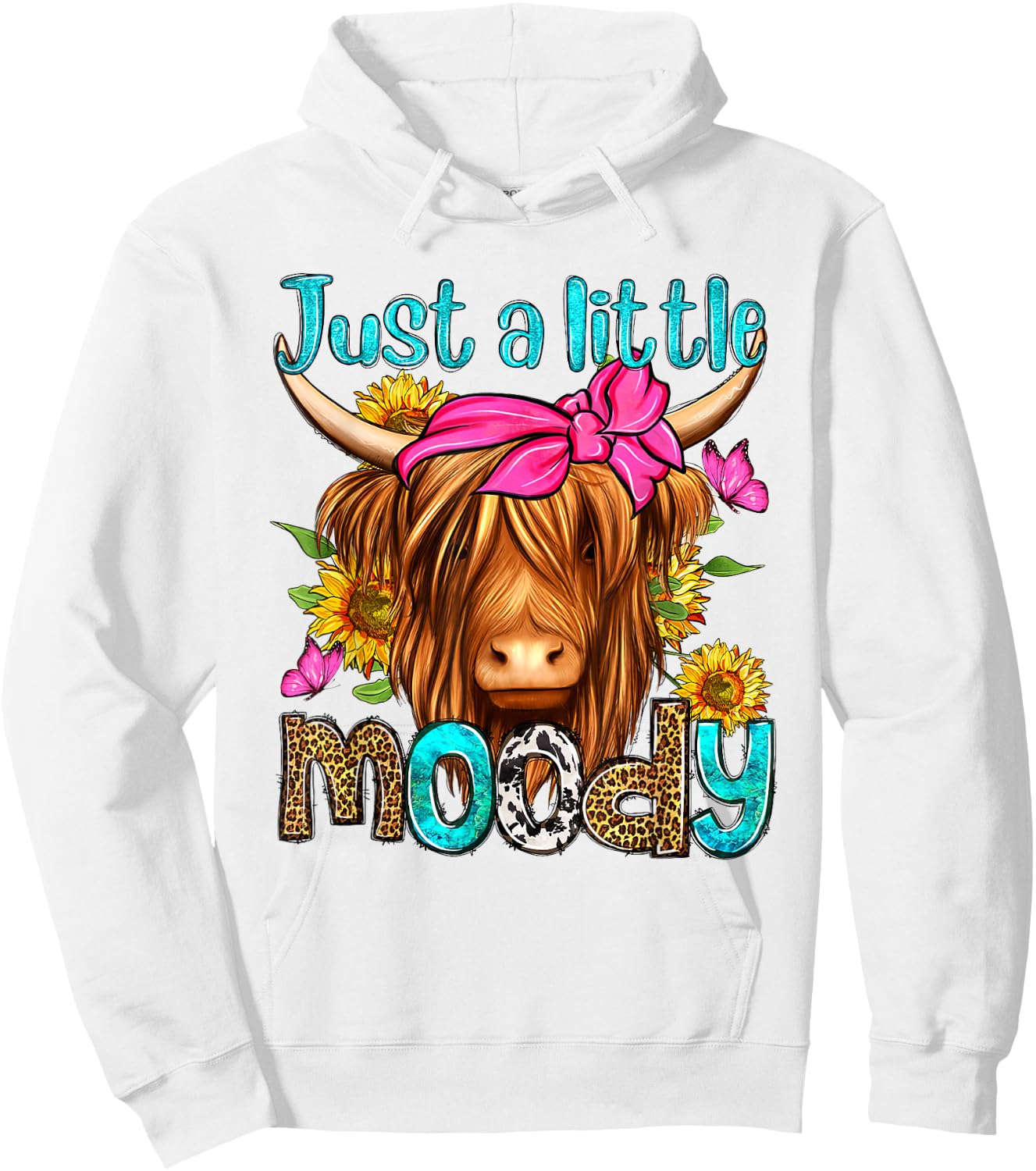 Just A Little Moody Leopard Sunflower Highland Cow Western Hoodie - Hoodie | White
