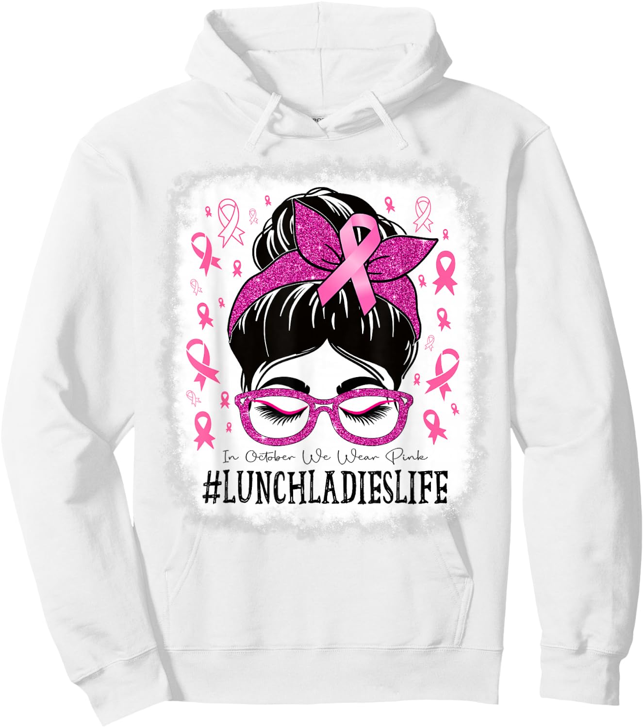 Lunch Ladies In October We Wear Pink Breast Cancer Awareness Hoodie - Hoodie | White