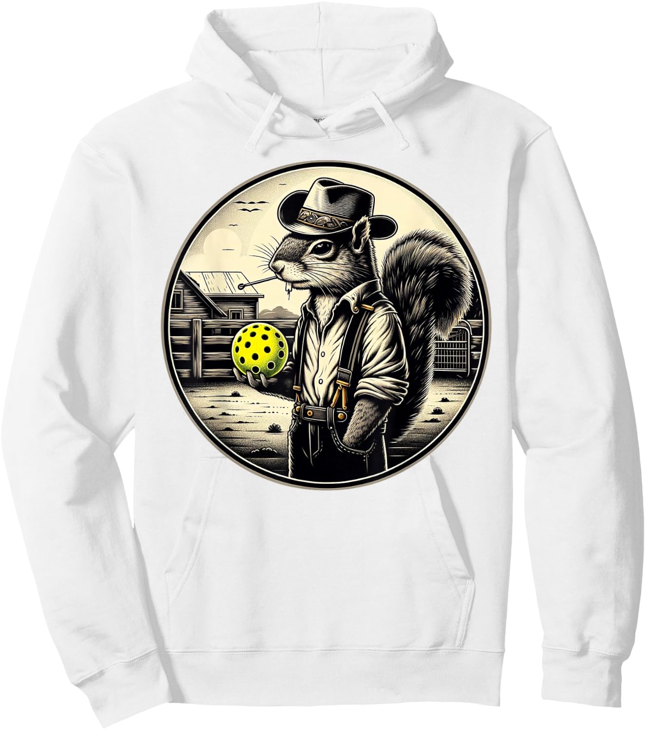 Pickleball Squirrel Country Farm Farmer Hoodie - Hoodie | White
