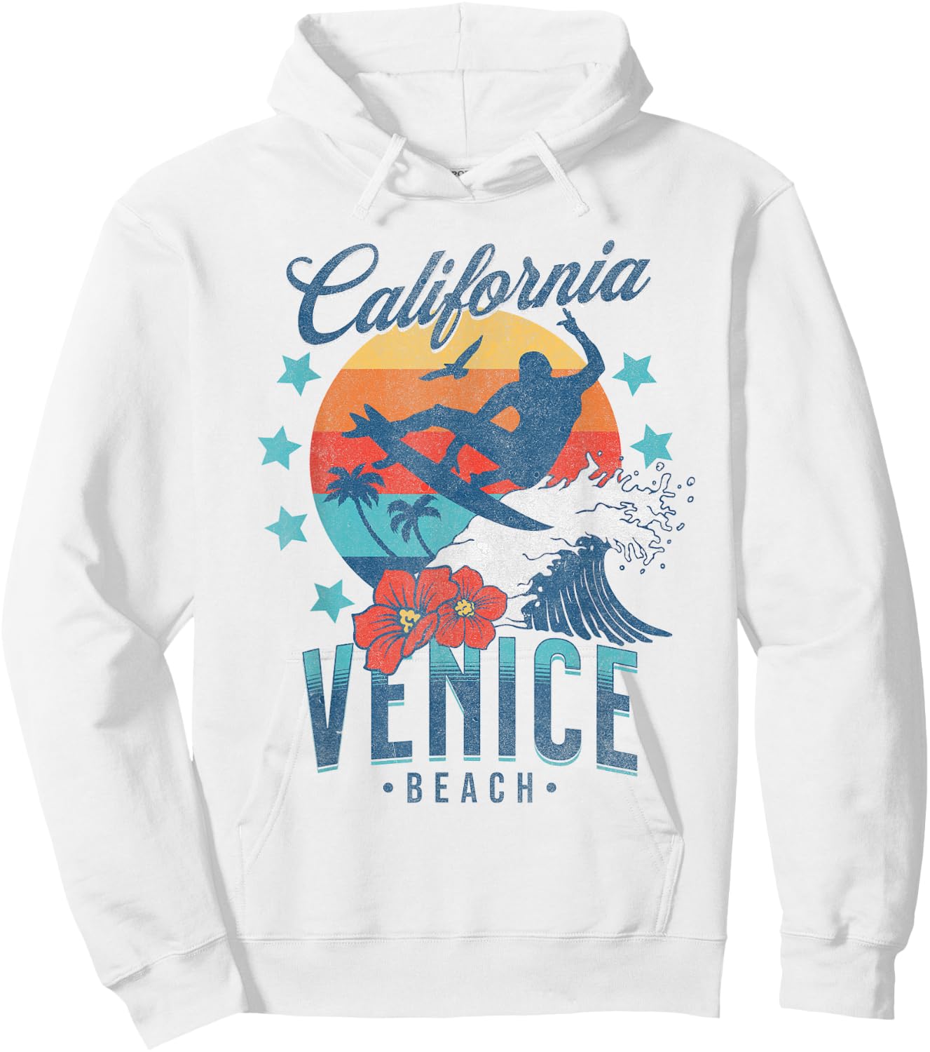 Venice Beach California Surfing Vintage Vacation Retro Surf Hoodie - Hoodie | White