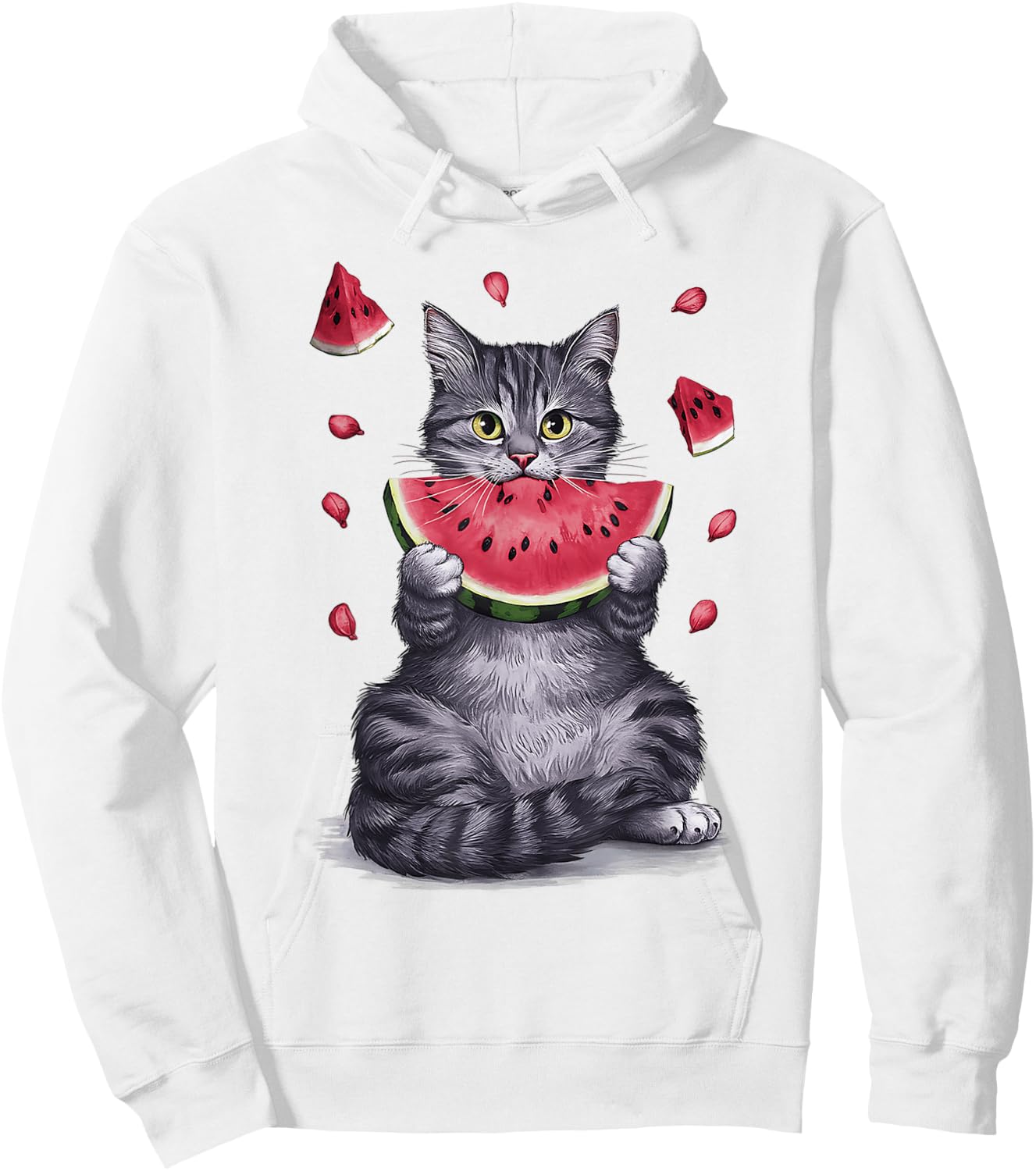 Cute Cat Eating Watermelon Fruit Summer Men Women Girls Hoodie - Hoodie | White