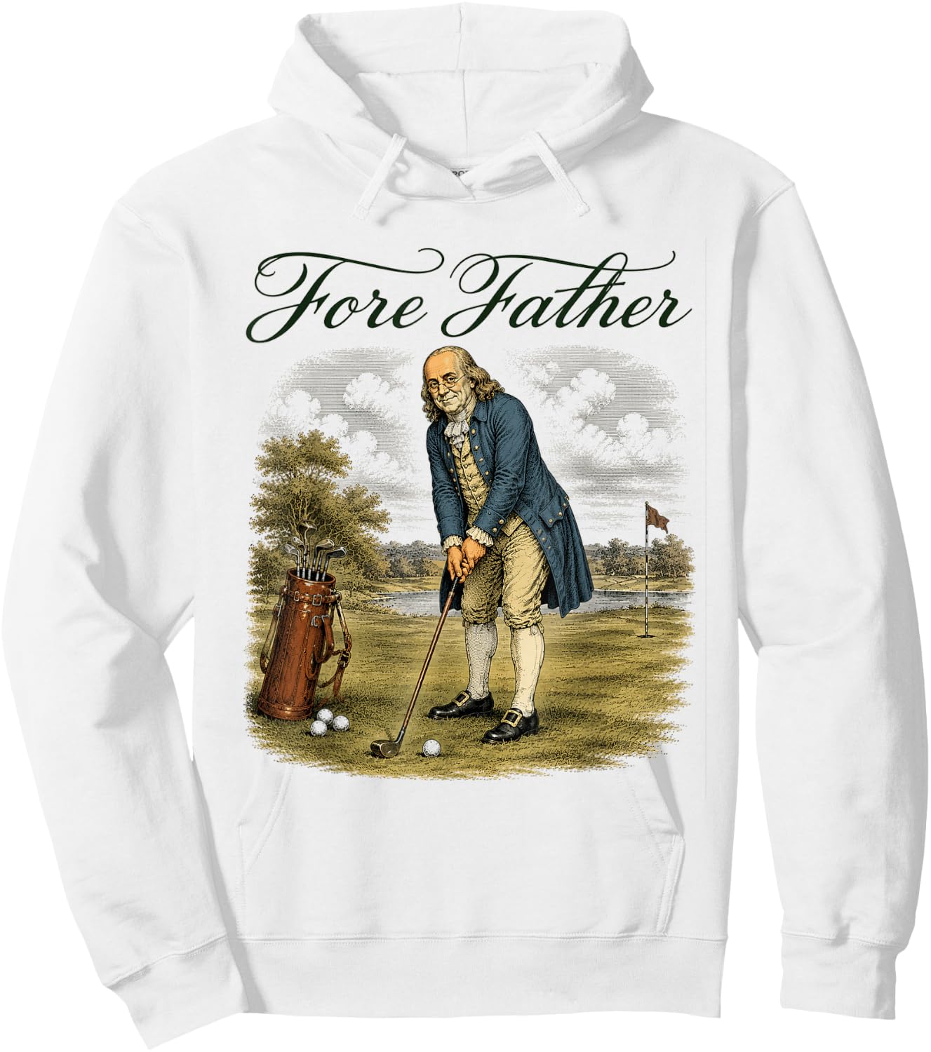 Fore Father Funny Founding Fathers Golfing Pun Hoodie - Hoodie | White