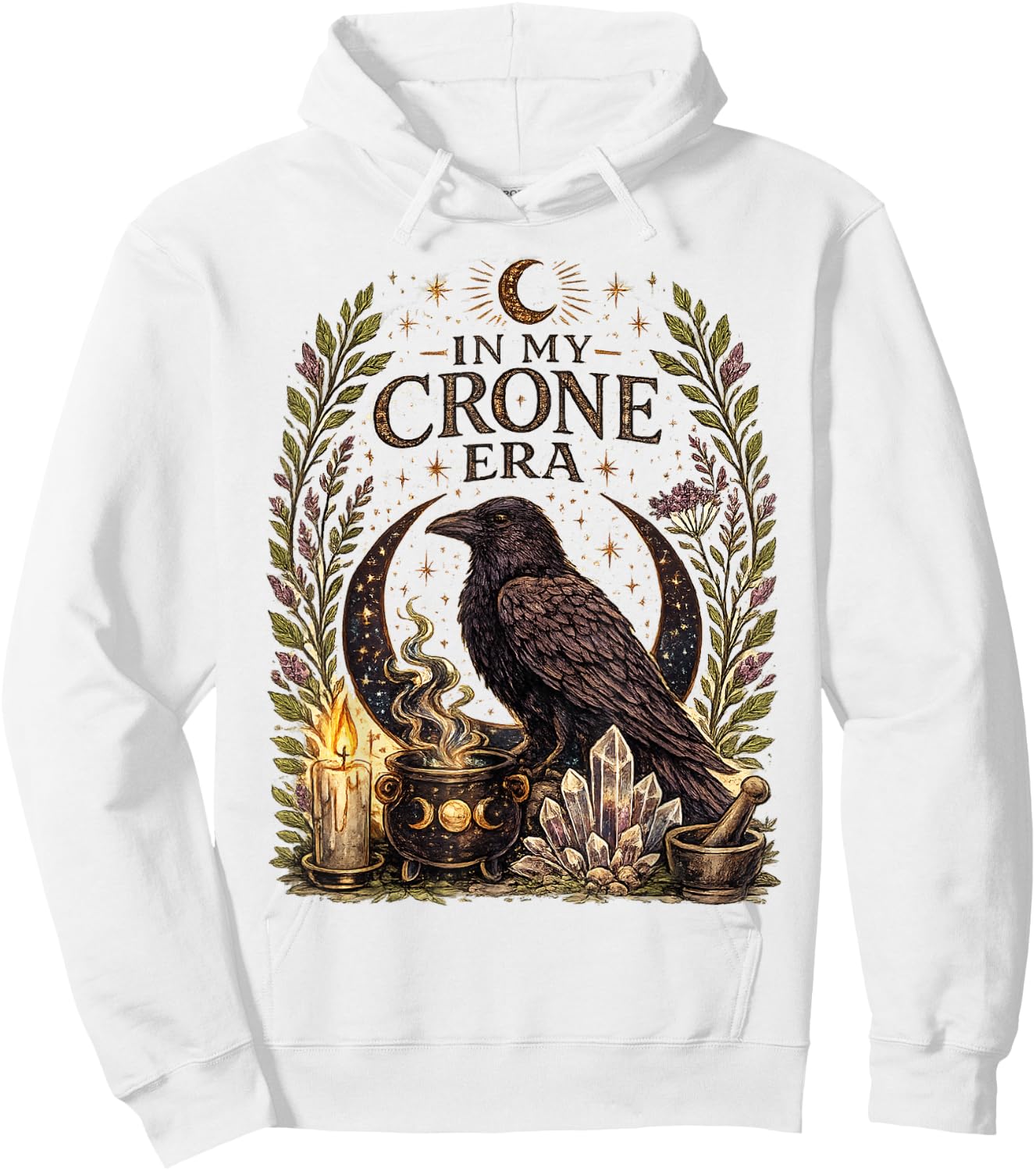 in My Crone Era Witchy Raven Cauldron Goth Witch Hoodie - Hoodie | White