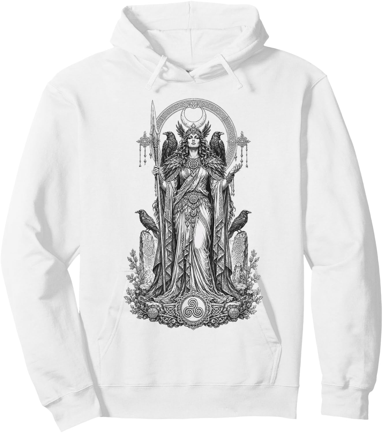 Morrigan Celtic Raven Goddess Sacred Warrior Line Art Hoodie - Hoodie | White