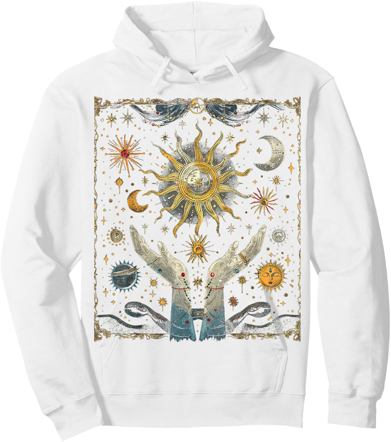 mystische Schlange Mond und Sonne Tarot Karte Kristalle Hoodie - Hoodie | White