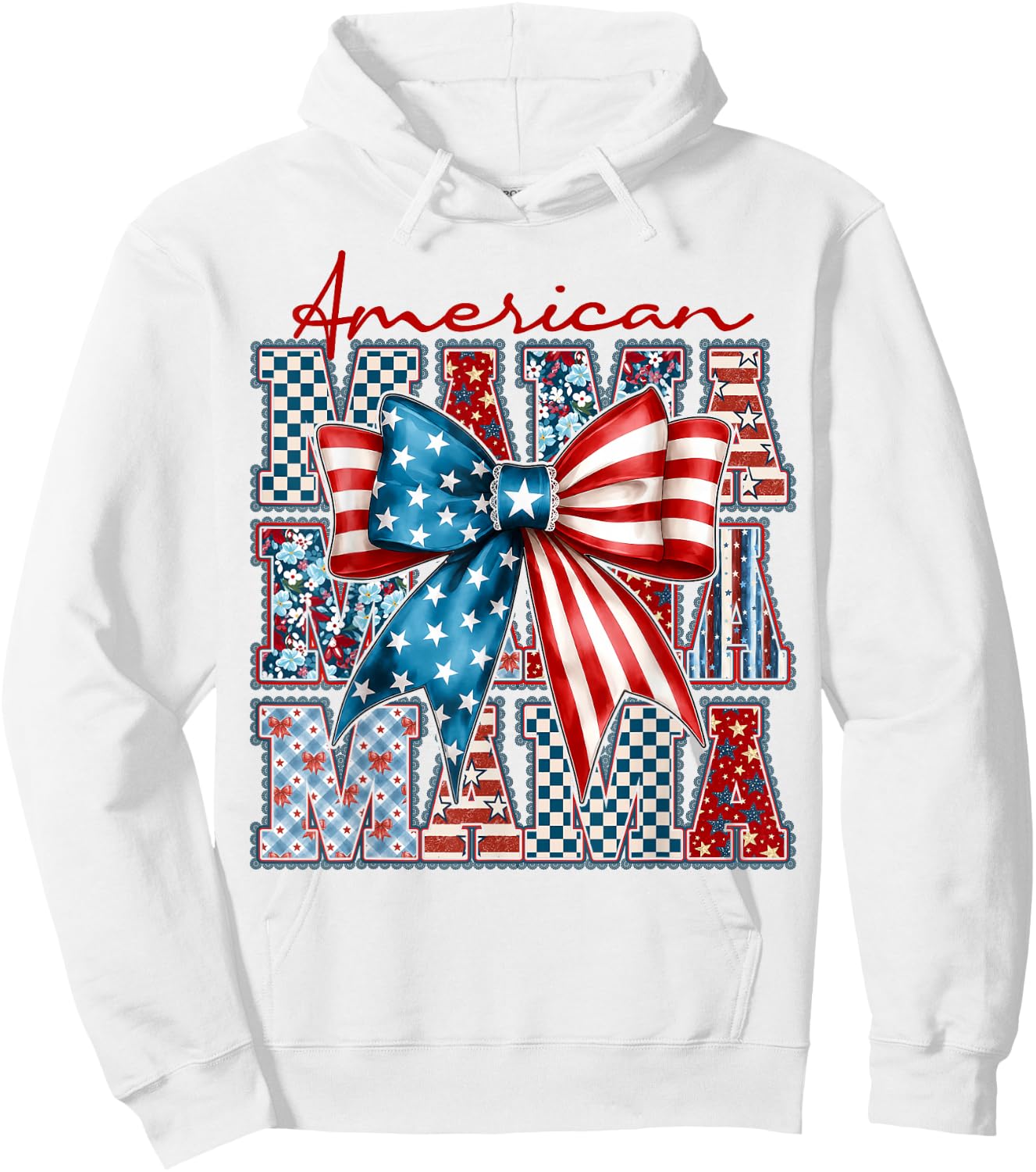 America Mama USA Flag Coquette 4th of July US America Women Hoodie - Hoodie | White