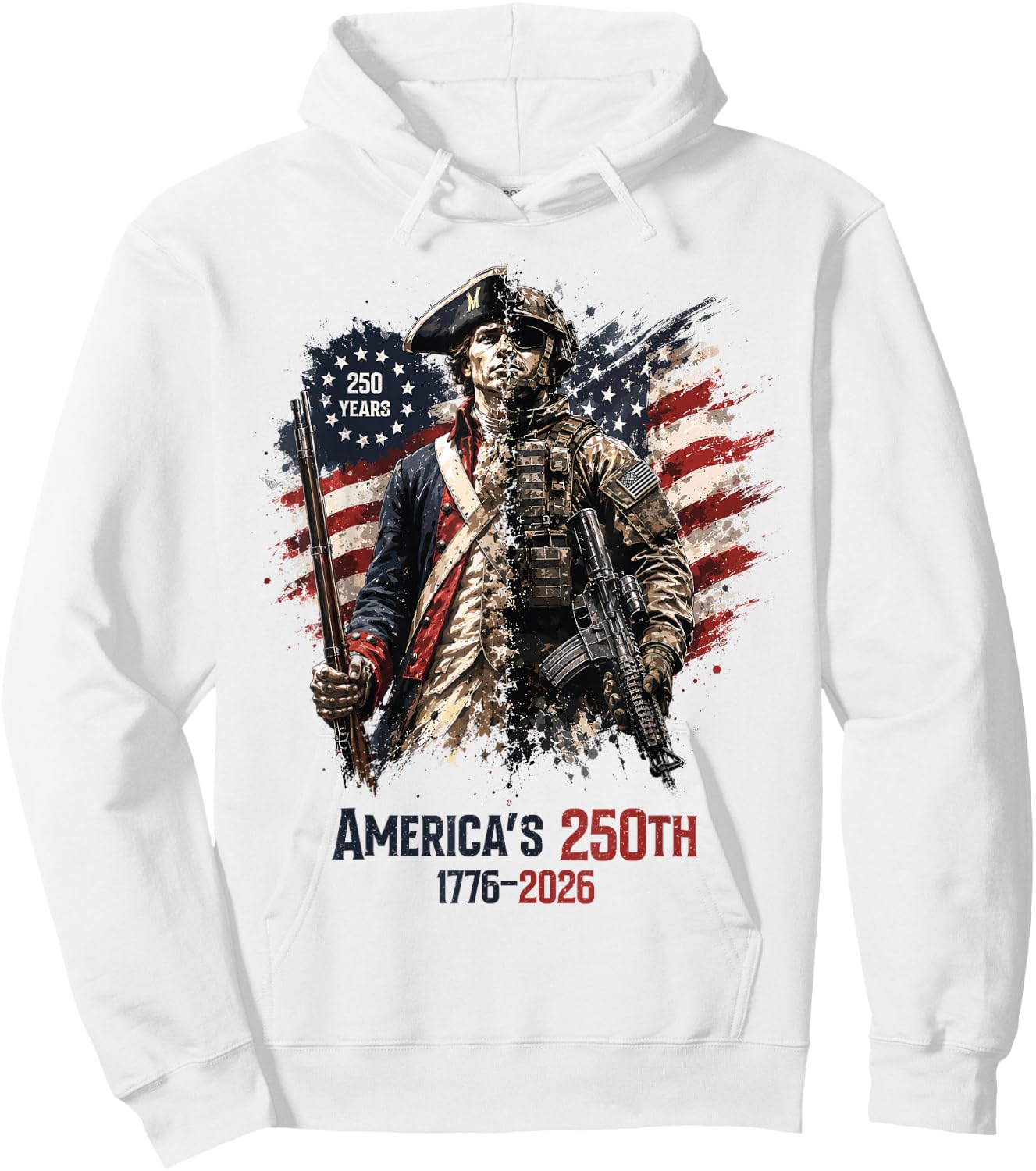 1776-2026 Patriotic Soldier American Flag 250 Years Hoodie - Hoodie | White