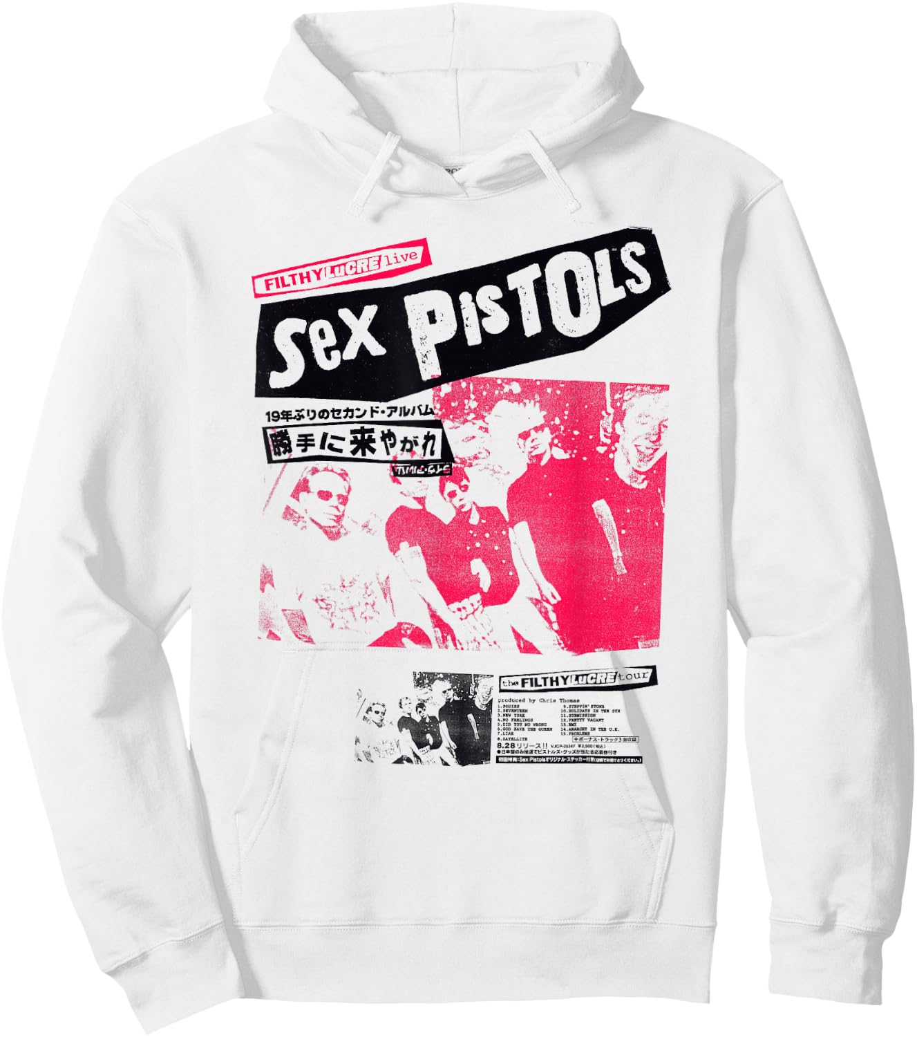 Sex Pistols Official Classic Japan Tour Pink Photo Hoodie - Hoodie | White