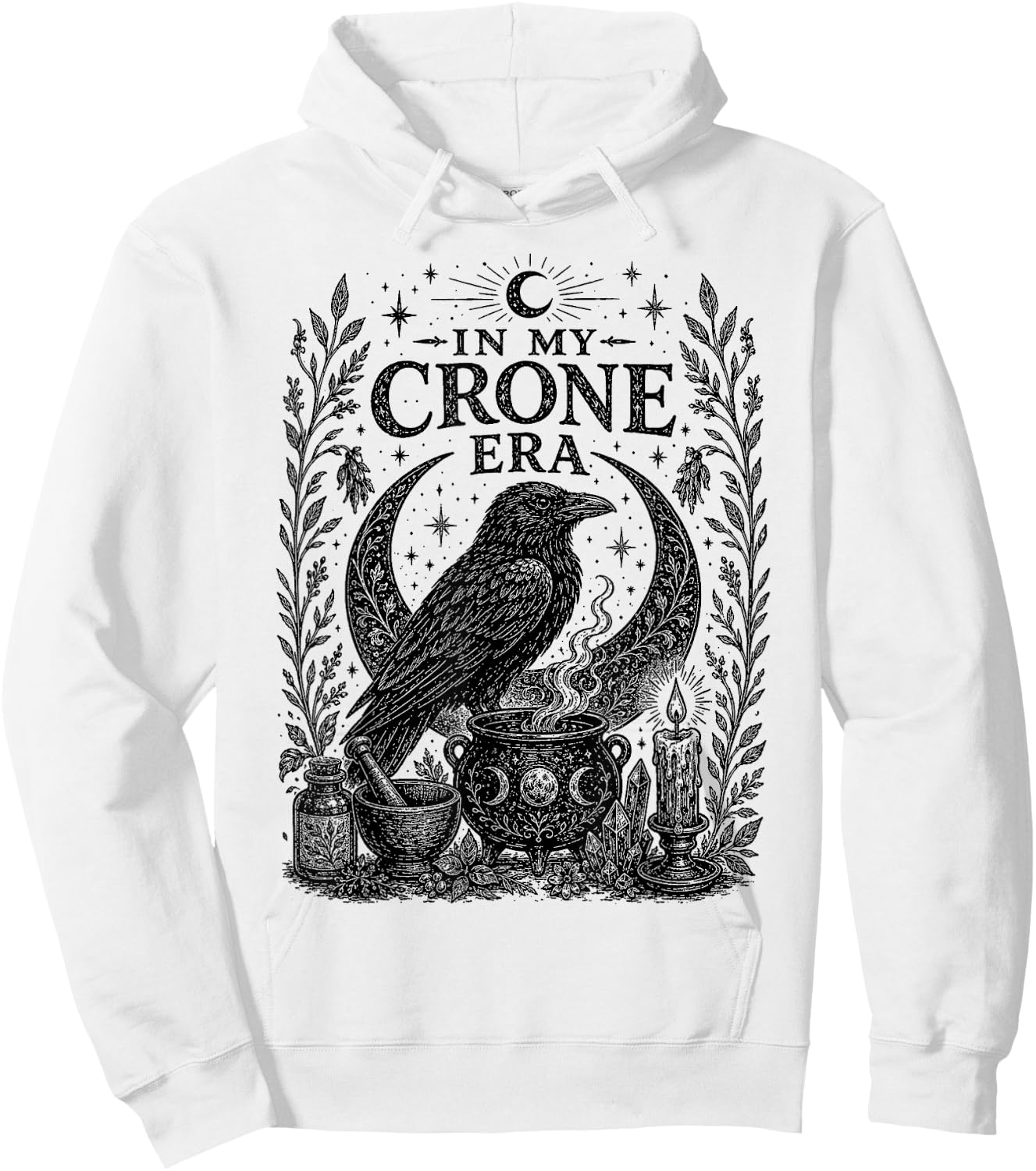 in My Crone Era Gothic Raven Cauldron Funny Crow Hoodie - Hoodie | White