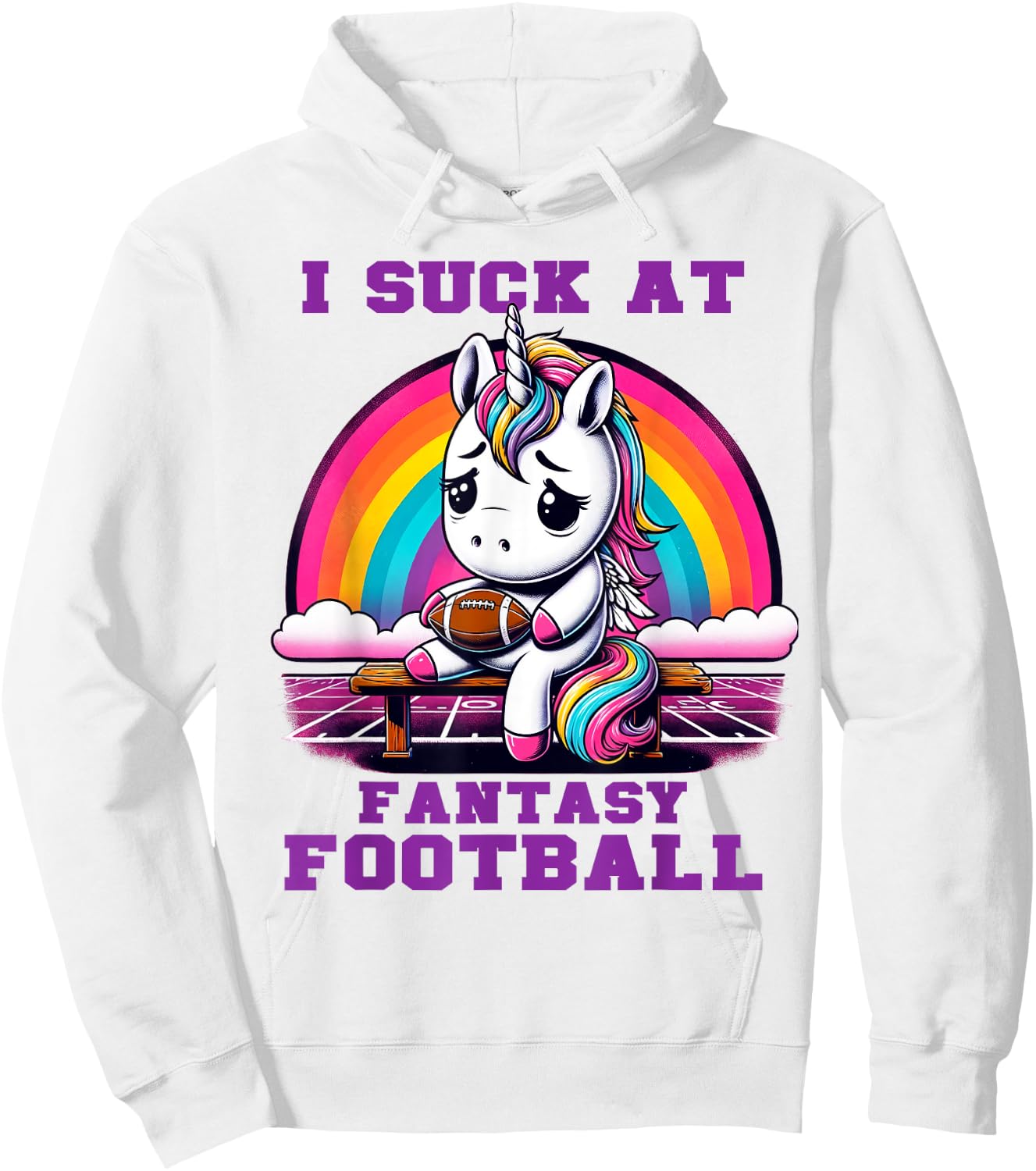 I Suck at Fantasy Football Unicorn Rainbow Loser Hoodie - Hoodie | White