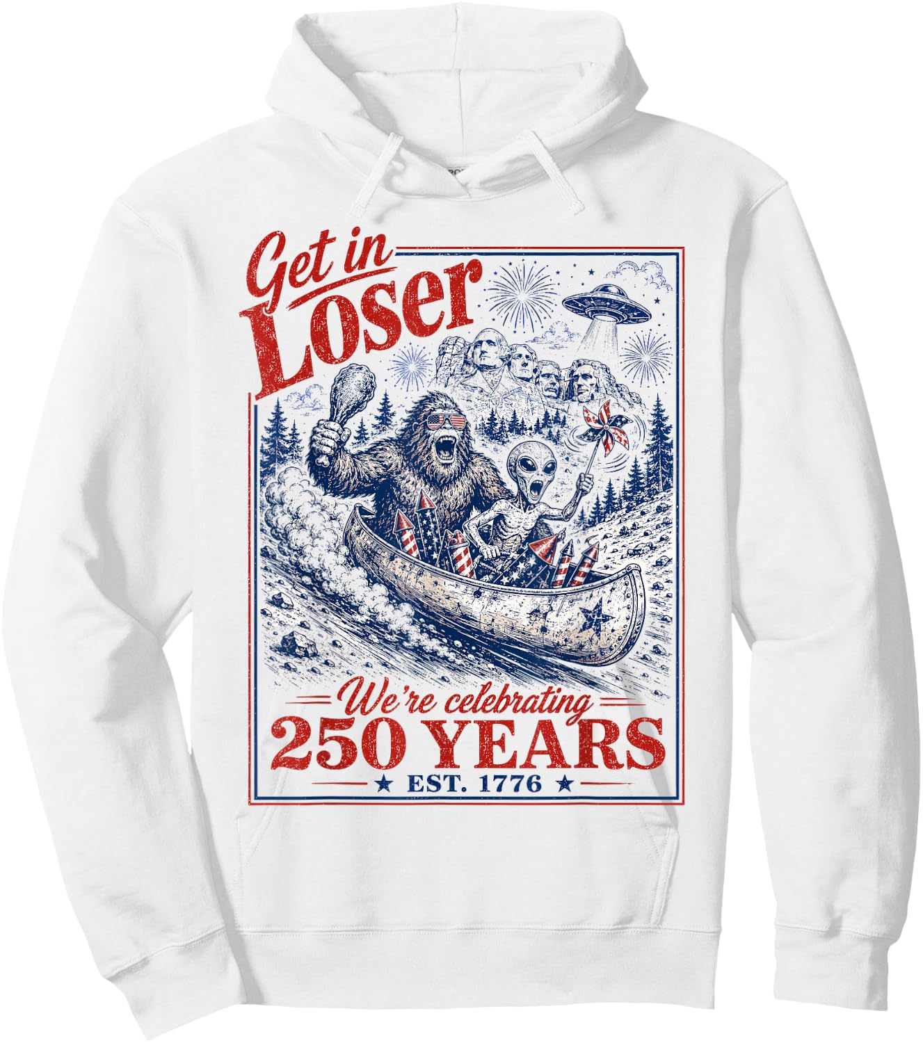 250 Years 250th Anniversary USA July 4th Bigfoot Alien Hoodie - Hoodie | White